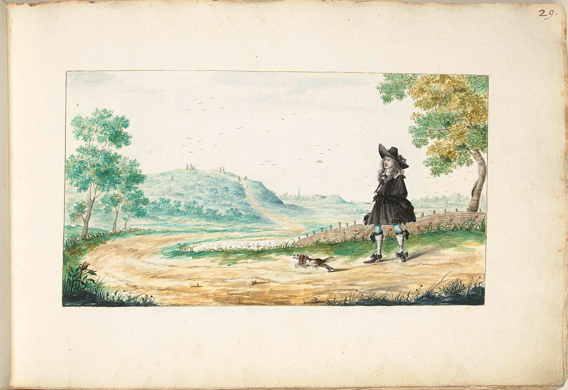 Lopende heer op een landweg by Gesina ter Borch