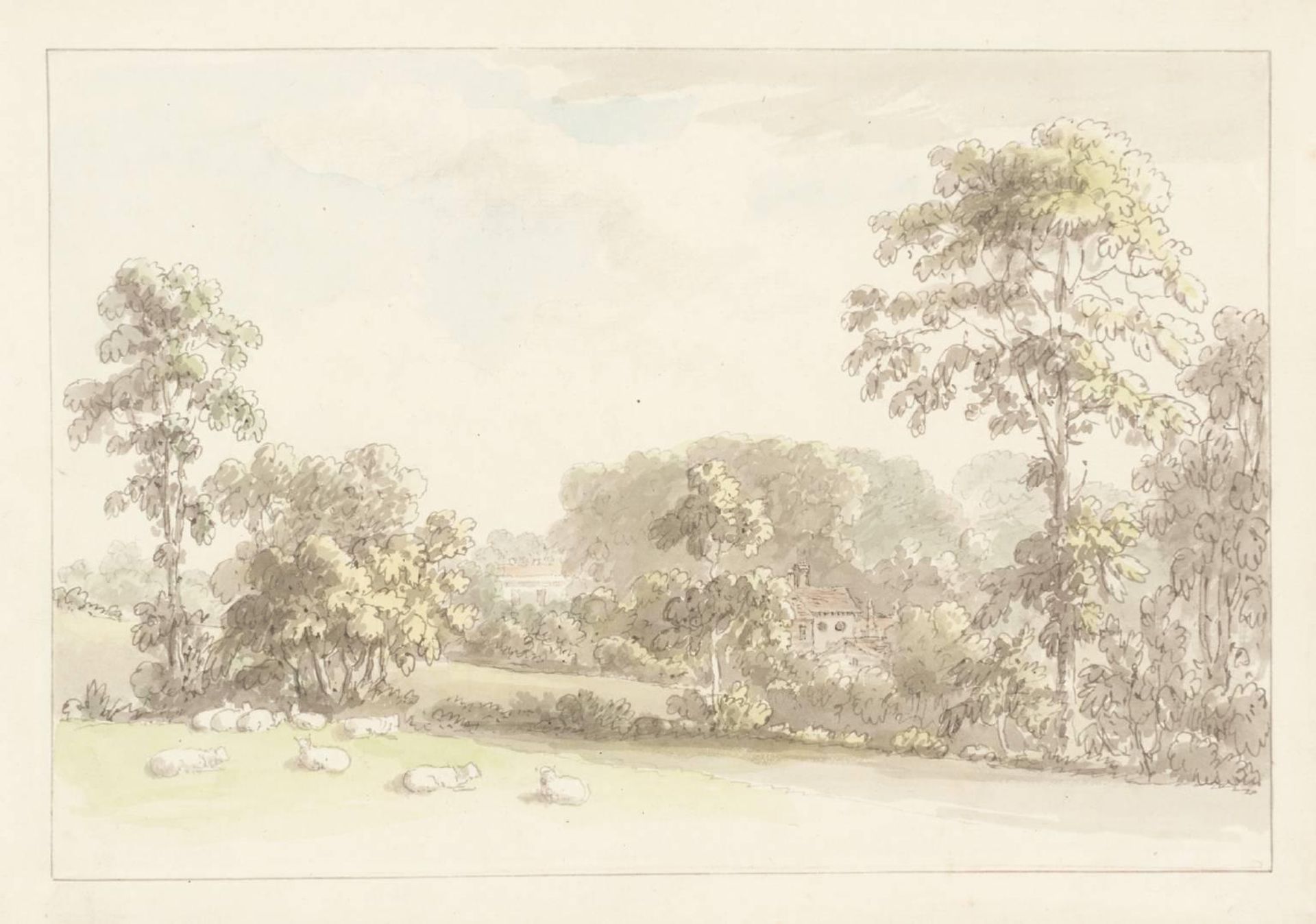 Park Scene with House and Cottage by Anthony Devis