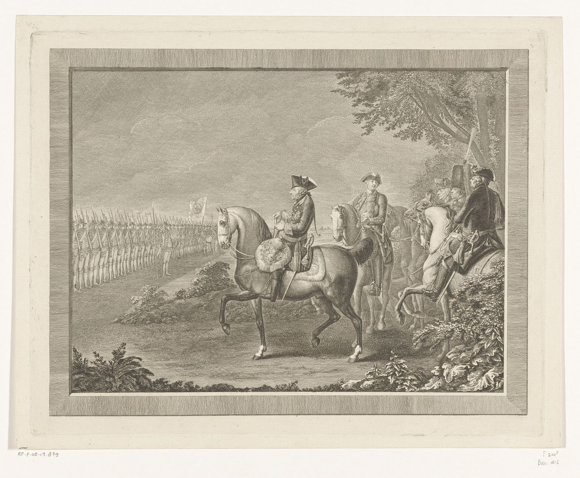Frederik de Grote inspecteert de troepen by Daniel Nikolaus Chodowiecki