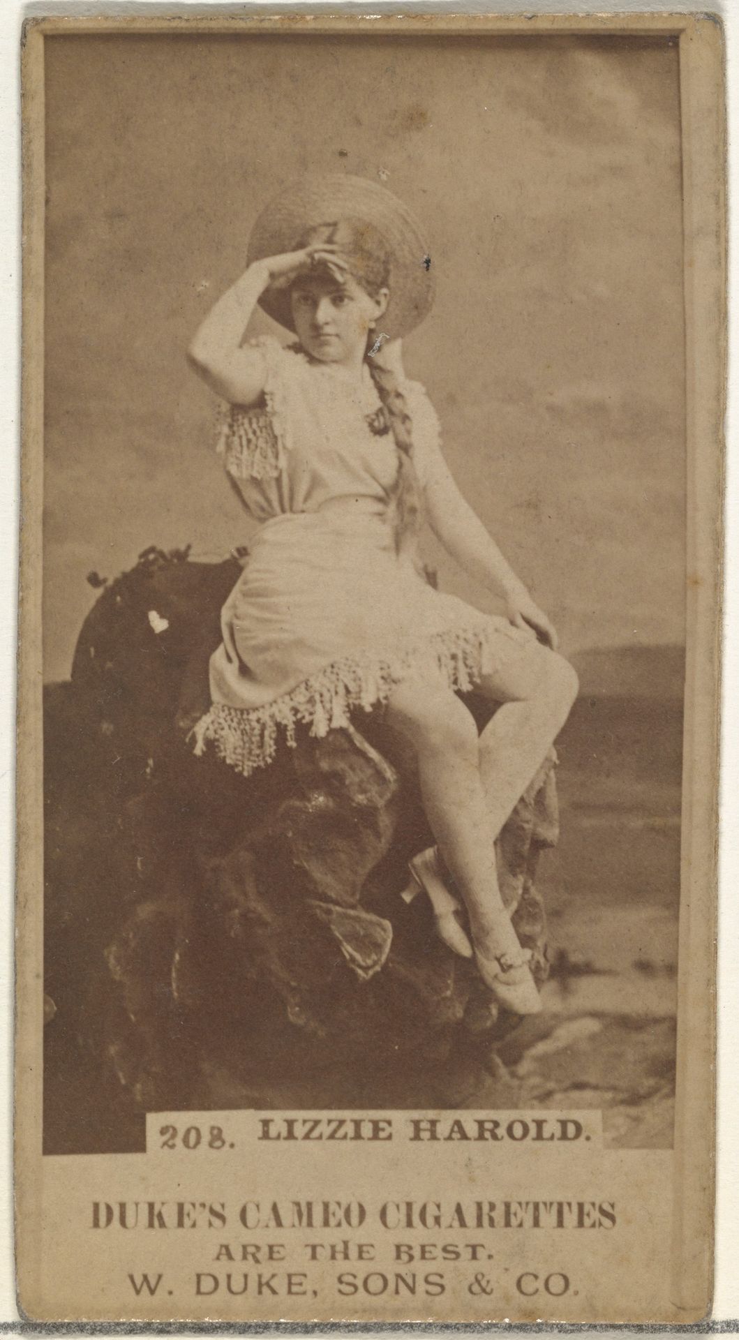 Card Number 208, Lizzie Harold, from the Actors and Actresses series (N145-5) issued by Duke Sons & Co. to promote Cameo Cigarettes by W. Duke, Sons & Co.