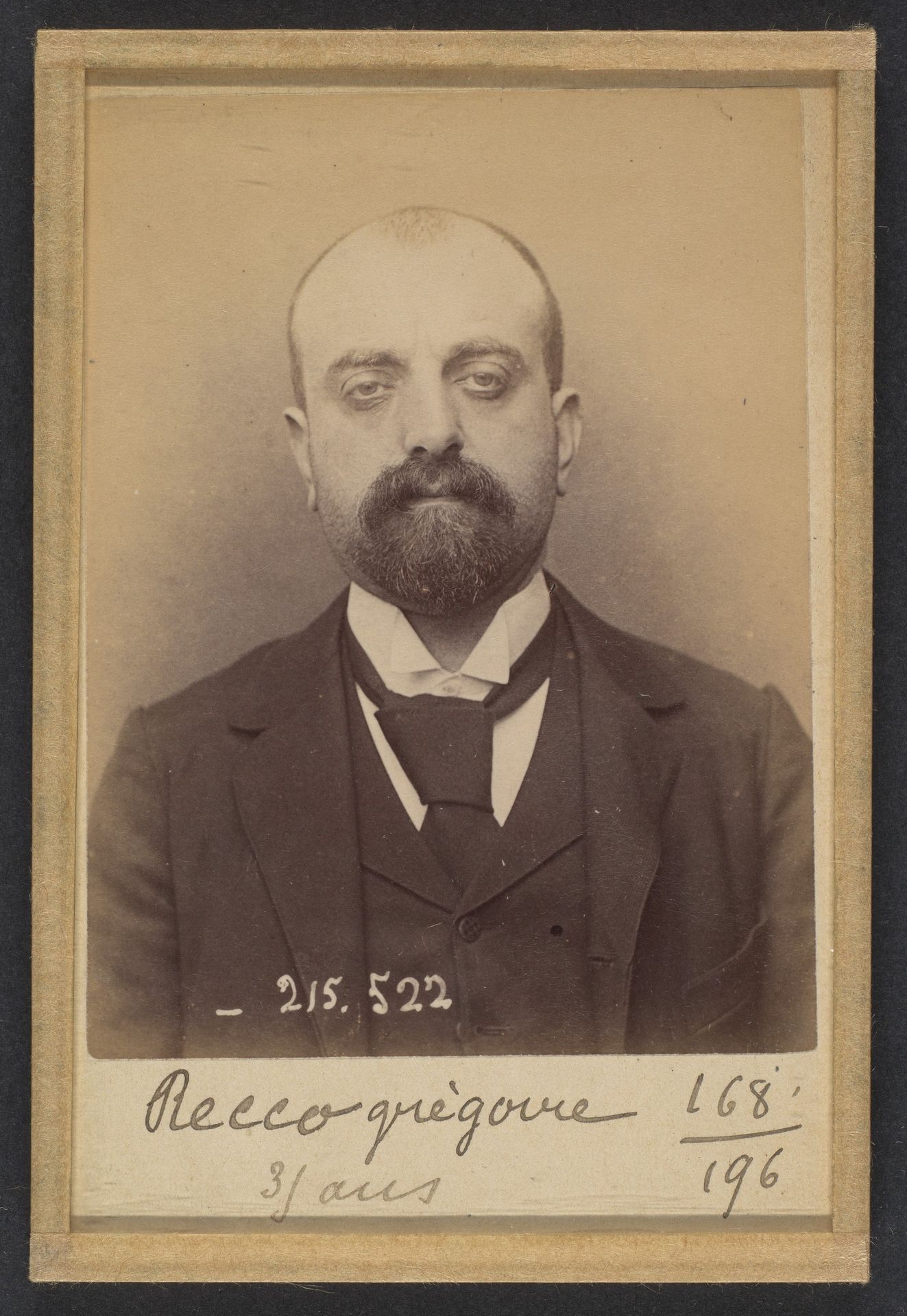 Recco. Grégoire. 35 ans, né à Formia (Italie). Tailleur d'habits. Anarchiste. 11/3/94. by Alphonse Bertillon