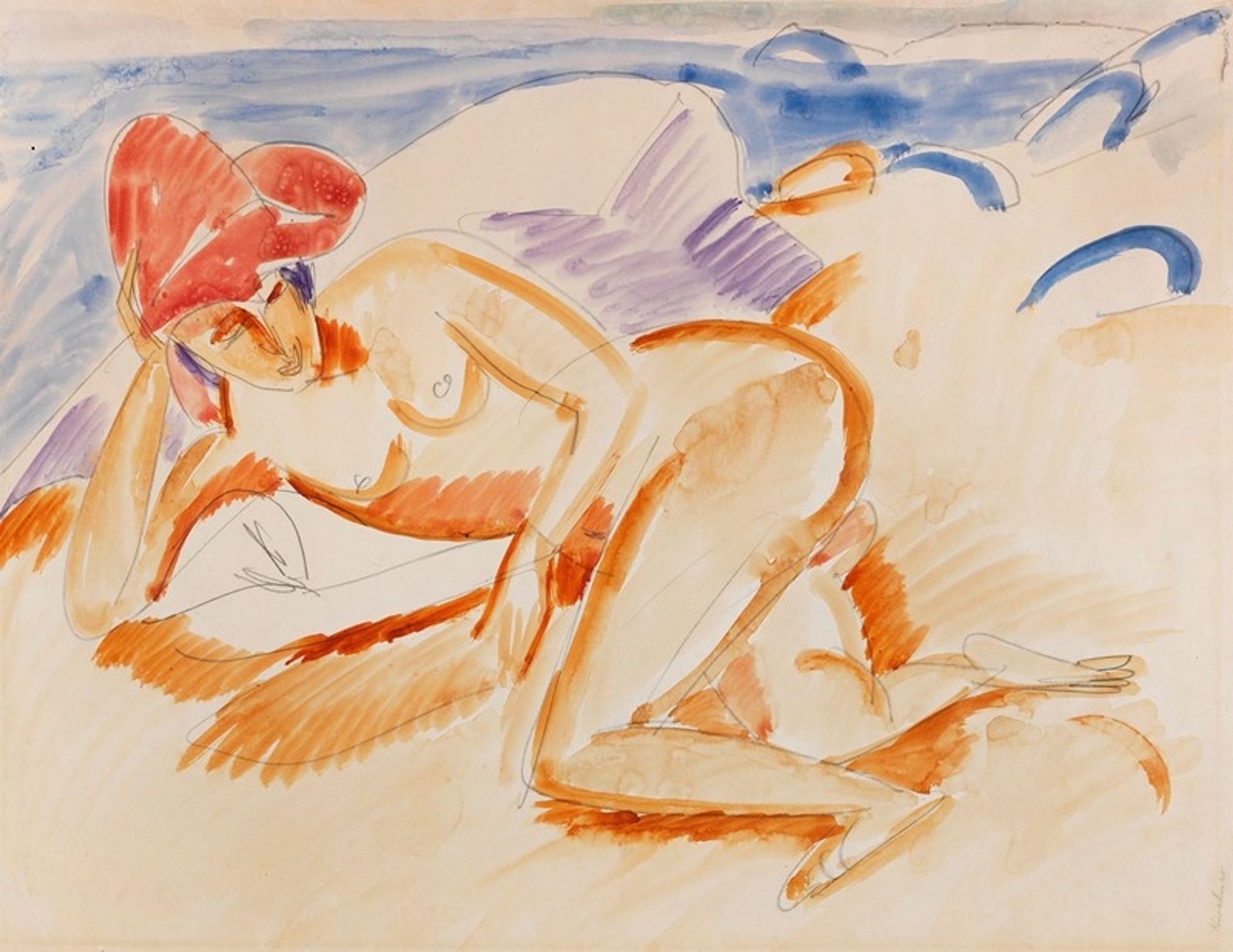 Akt mit rotem Hut by Ernst Ludwig Kirchner