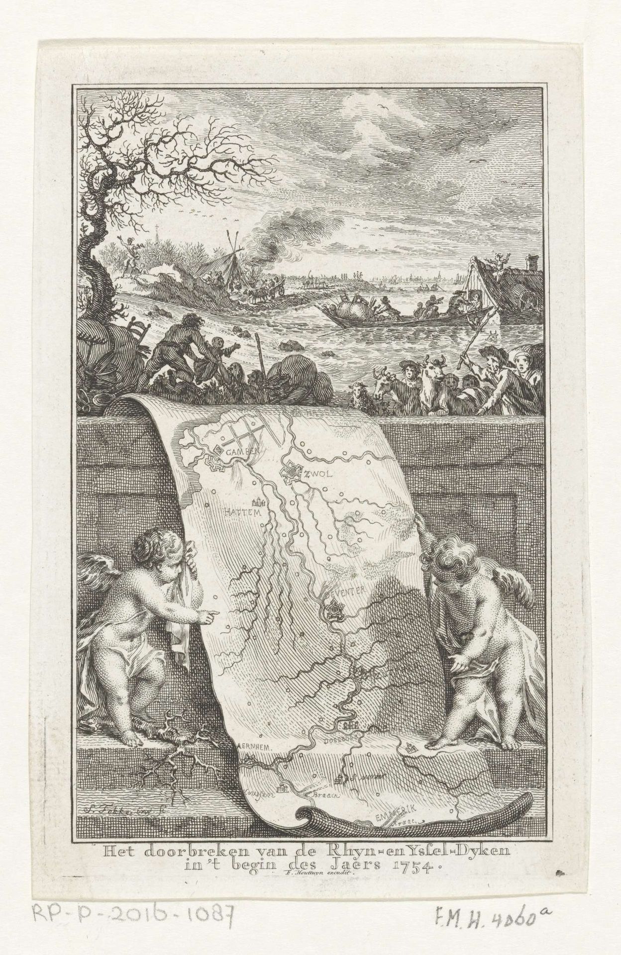 Doorbraak van de Rijn- en IJsseldijken by Simon Fokke