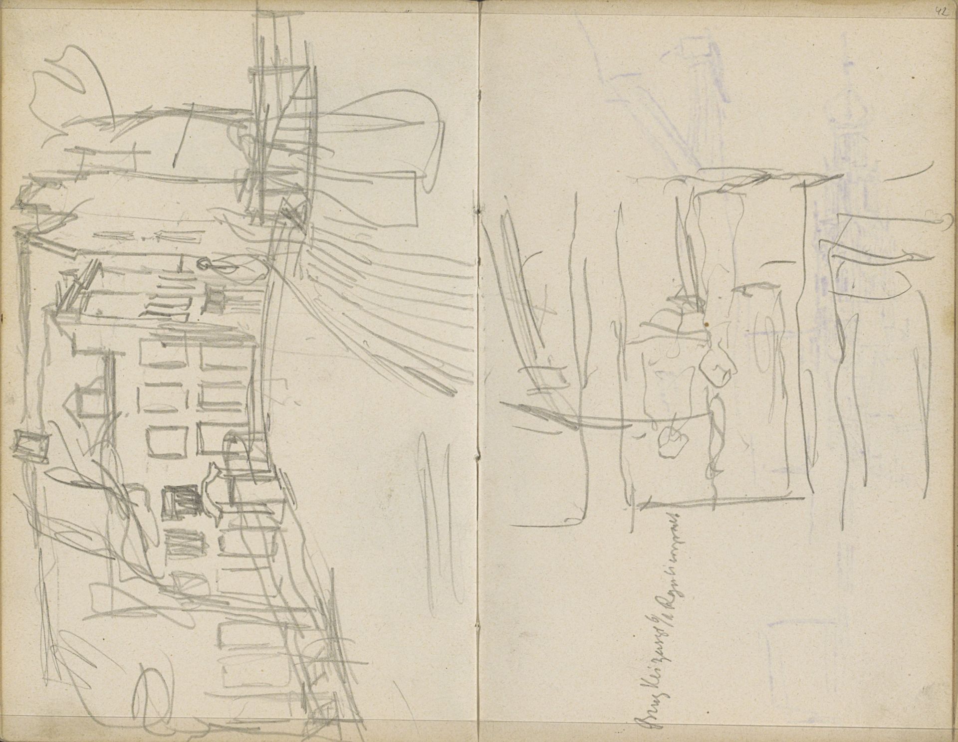 Gezicht op de Keizersgracht te Amsterdam ter hoogte van de Reguliersgracht en figuurstudies by George Hendrik Breitner