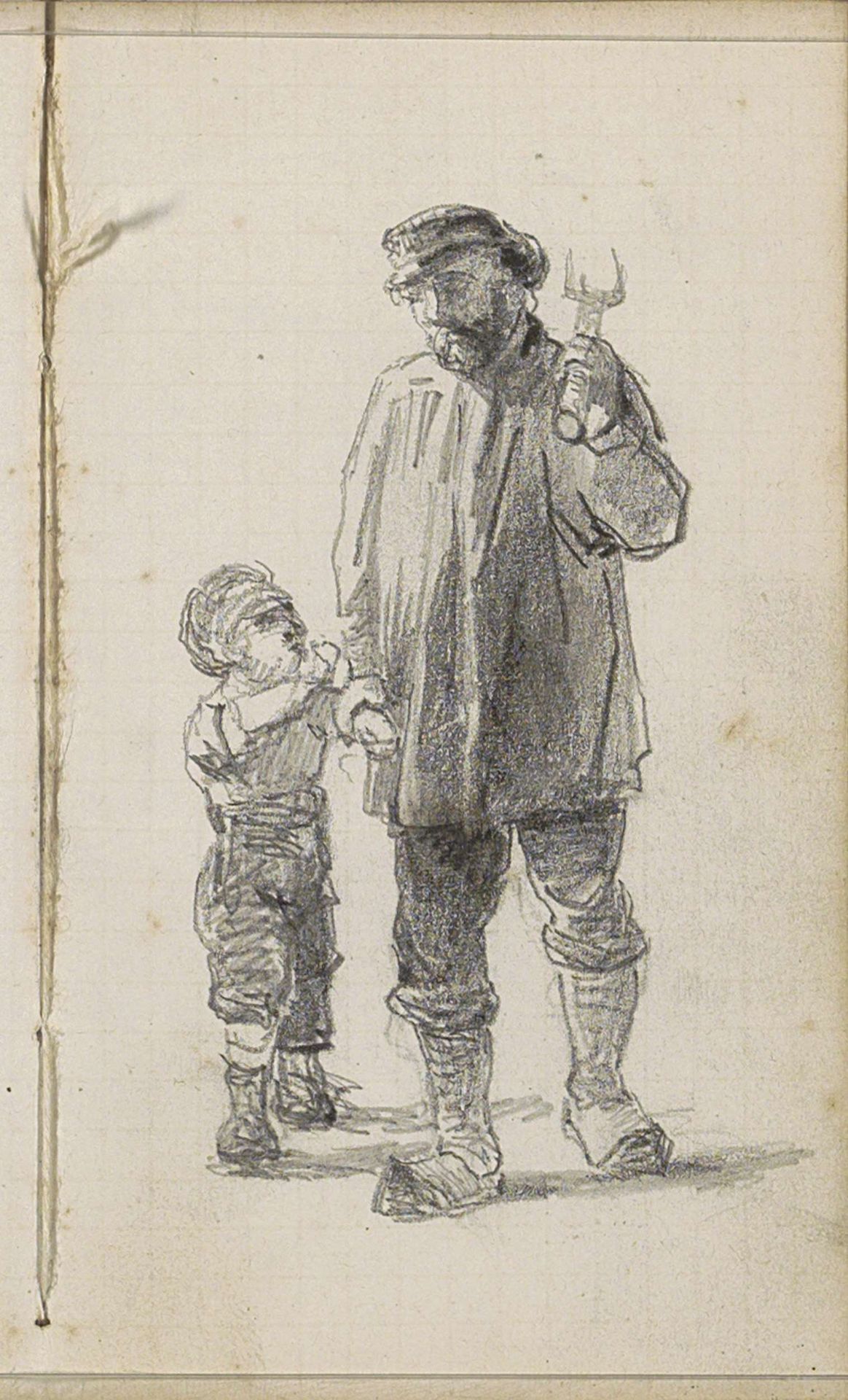 Jongen en boer met een stuk landbouwgereedschap by Jan Willem van Borselen