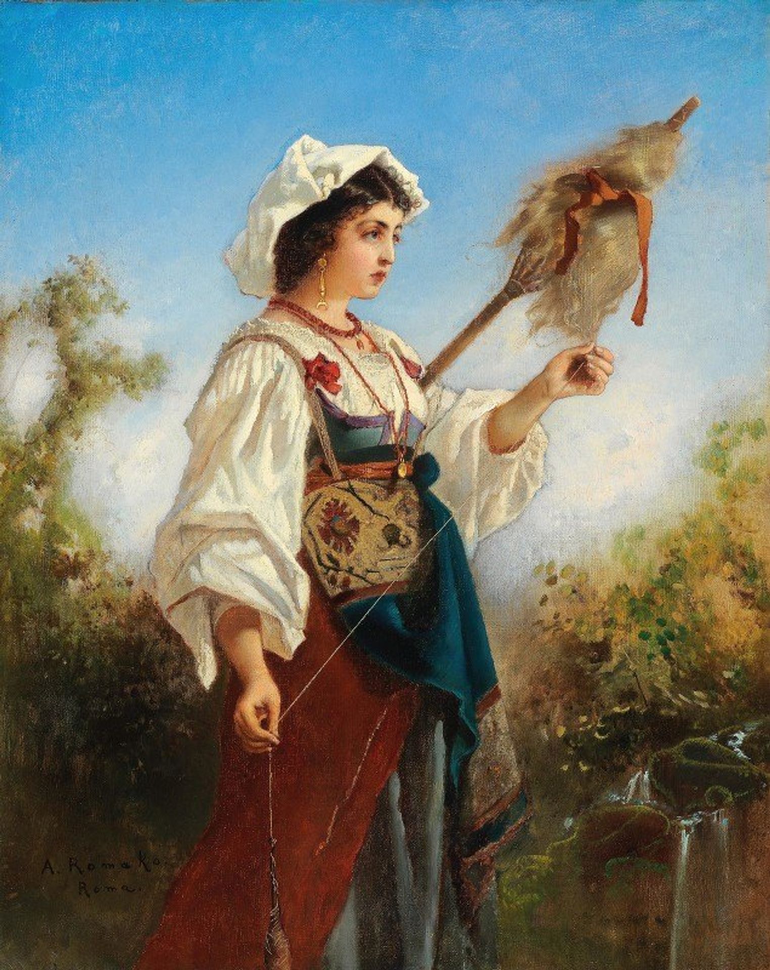 Römische Spinnerin by Anton Romako