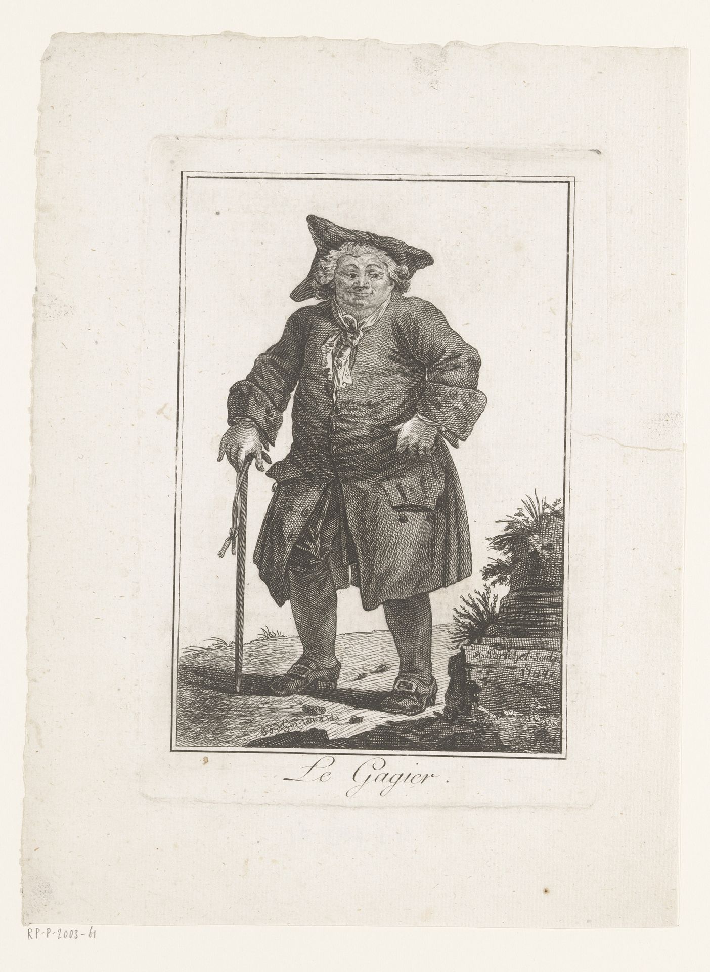Man met wandelstok in een landschap by Robert Brichet