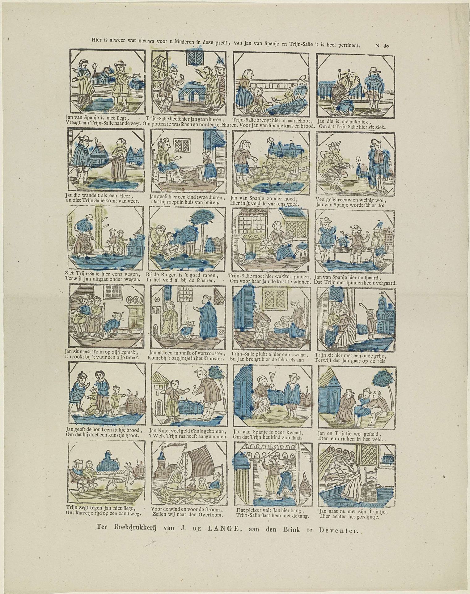 Hier is alweer wat nieuws voor u kinderen in deze prent, van Jan van Spanje en Trijn-Salie 't is heel pertinent by G.N. Garama