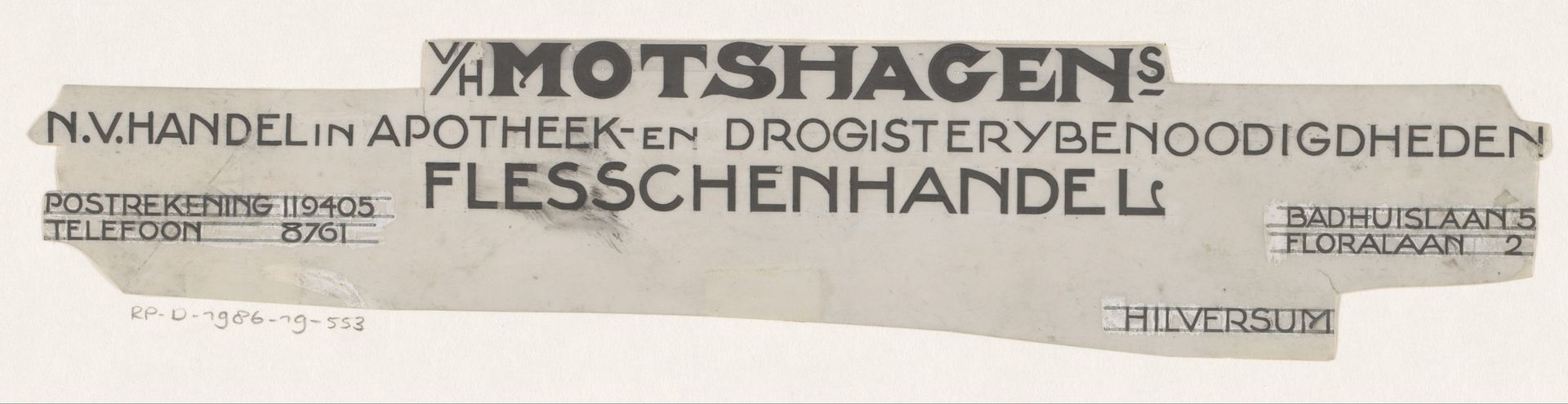 Ontwerp voor een briefhoofd van Motshagens handel in apotheek- en drogisterijbenodigdheden by Reinier Willem Petrus de (1874-1952) Vries