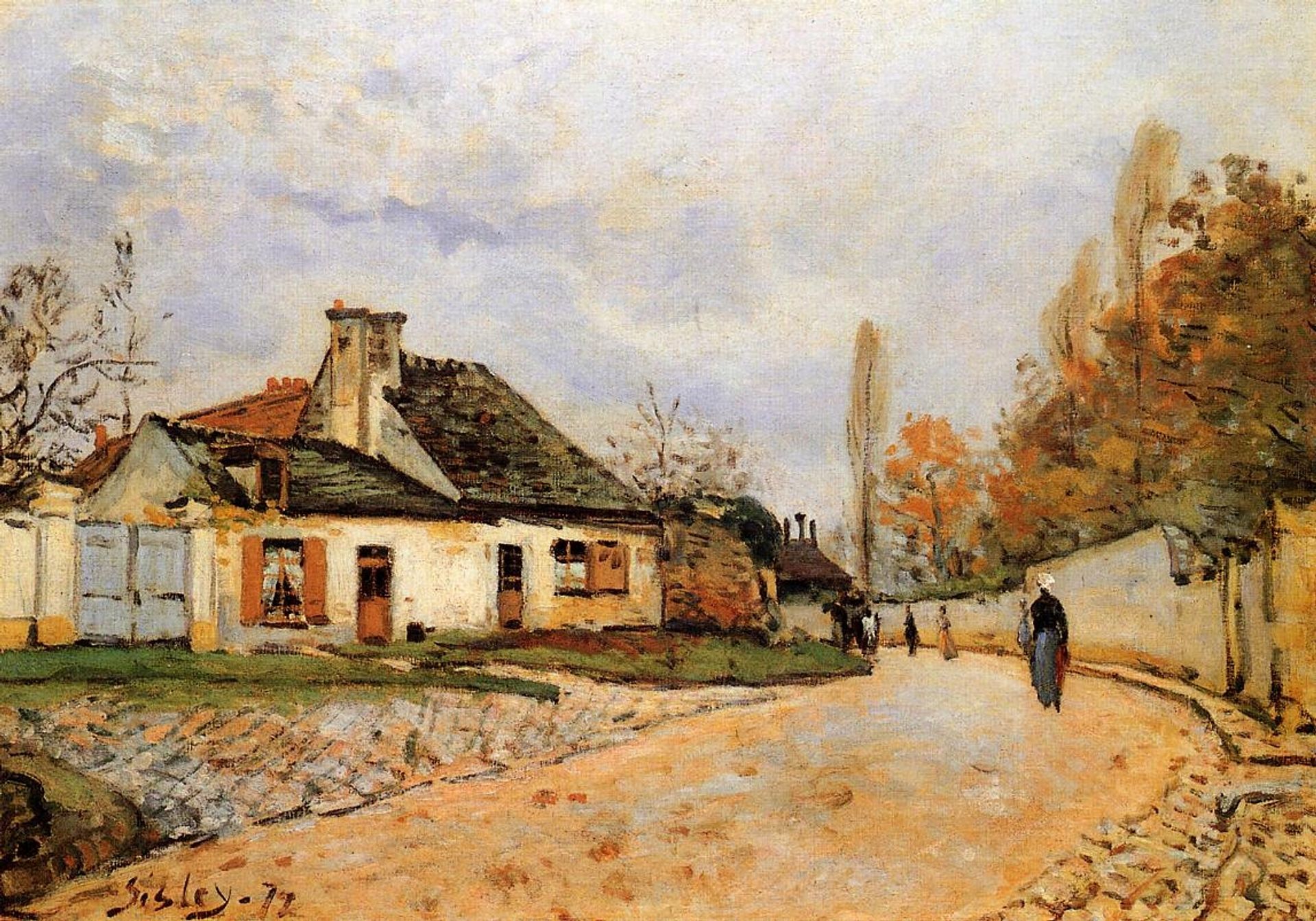 Neighborhood Street in Louveciennes (Rue de Village (Voisins to Louveciennes)) by Alfred Sisley
