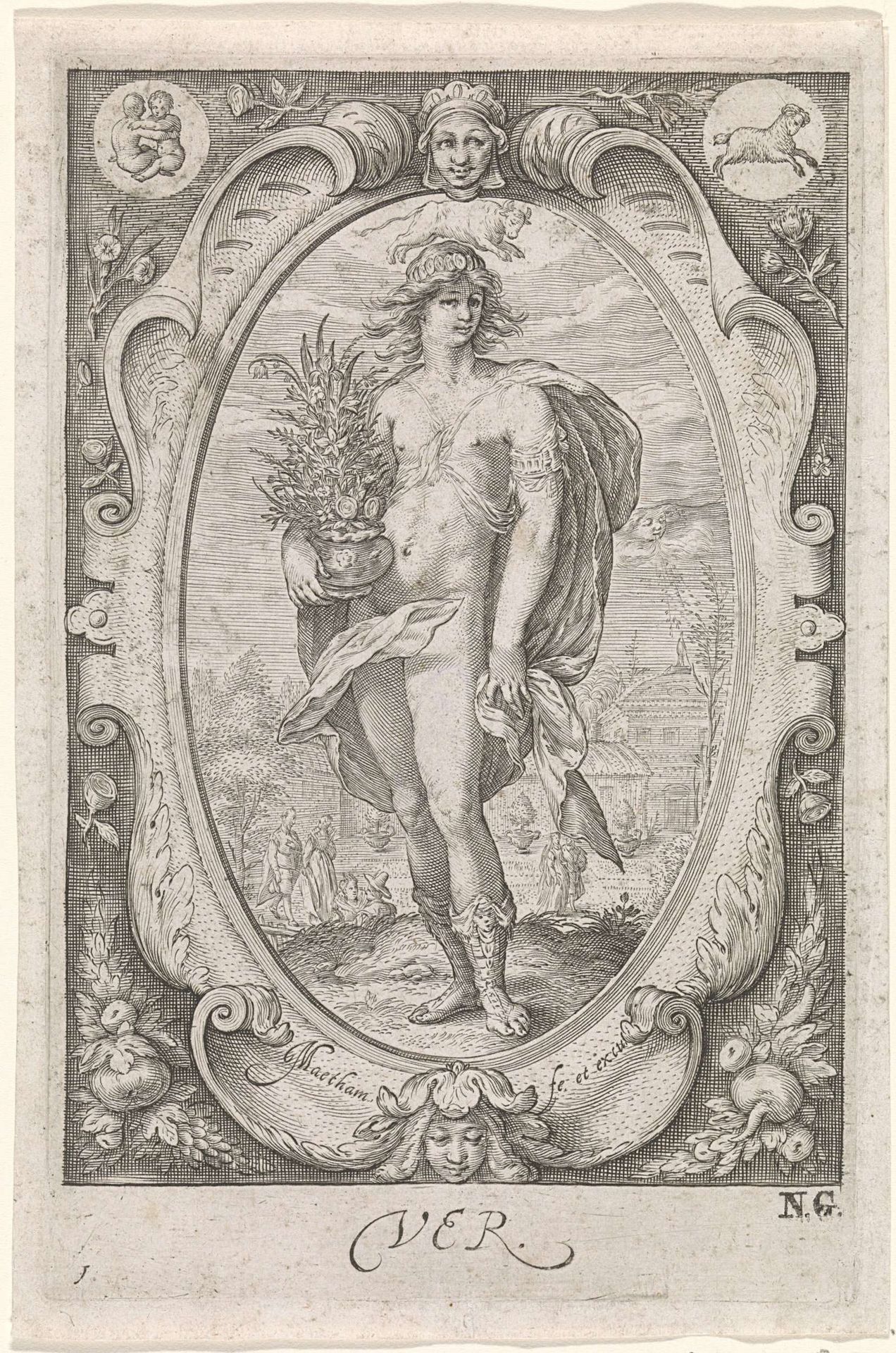 Personificatie van de lente (ver) by Jacob Matham