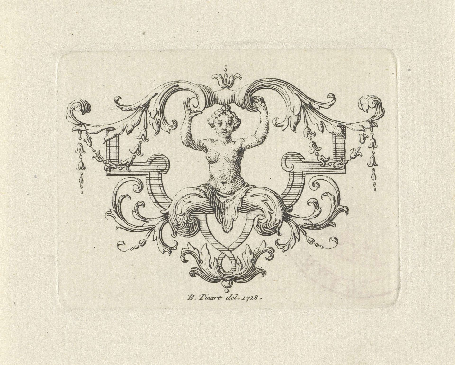 Ornament met vrouwelijk halffiguur by Bernard Picart