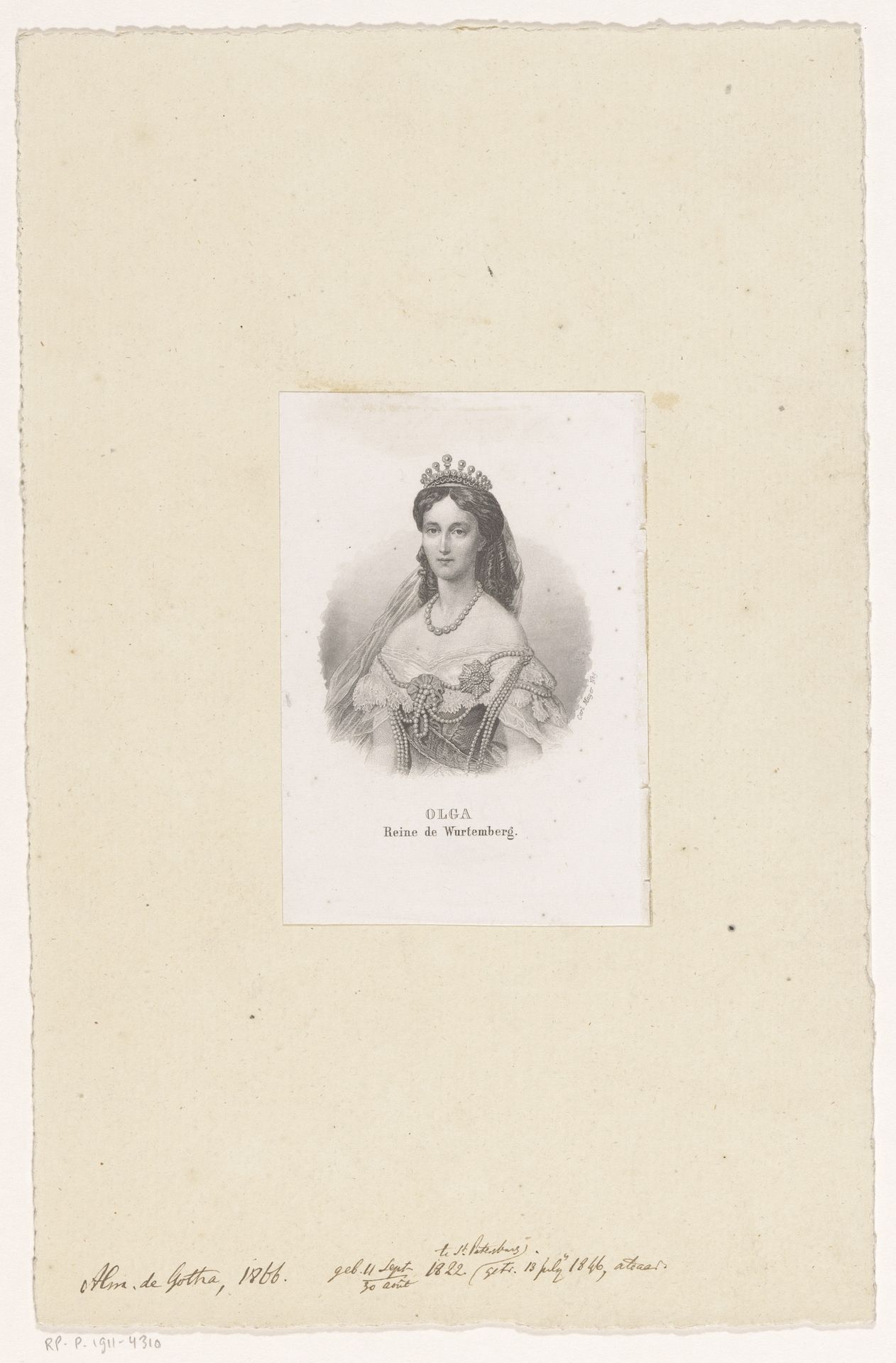 Portret van Olga Nikolajevna, grootvorstin van Rusland en koningin van Württemberg by Carl Mayer