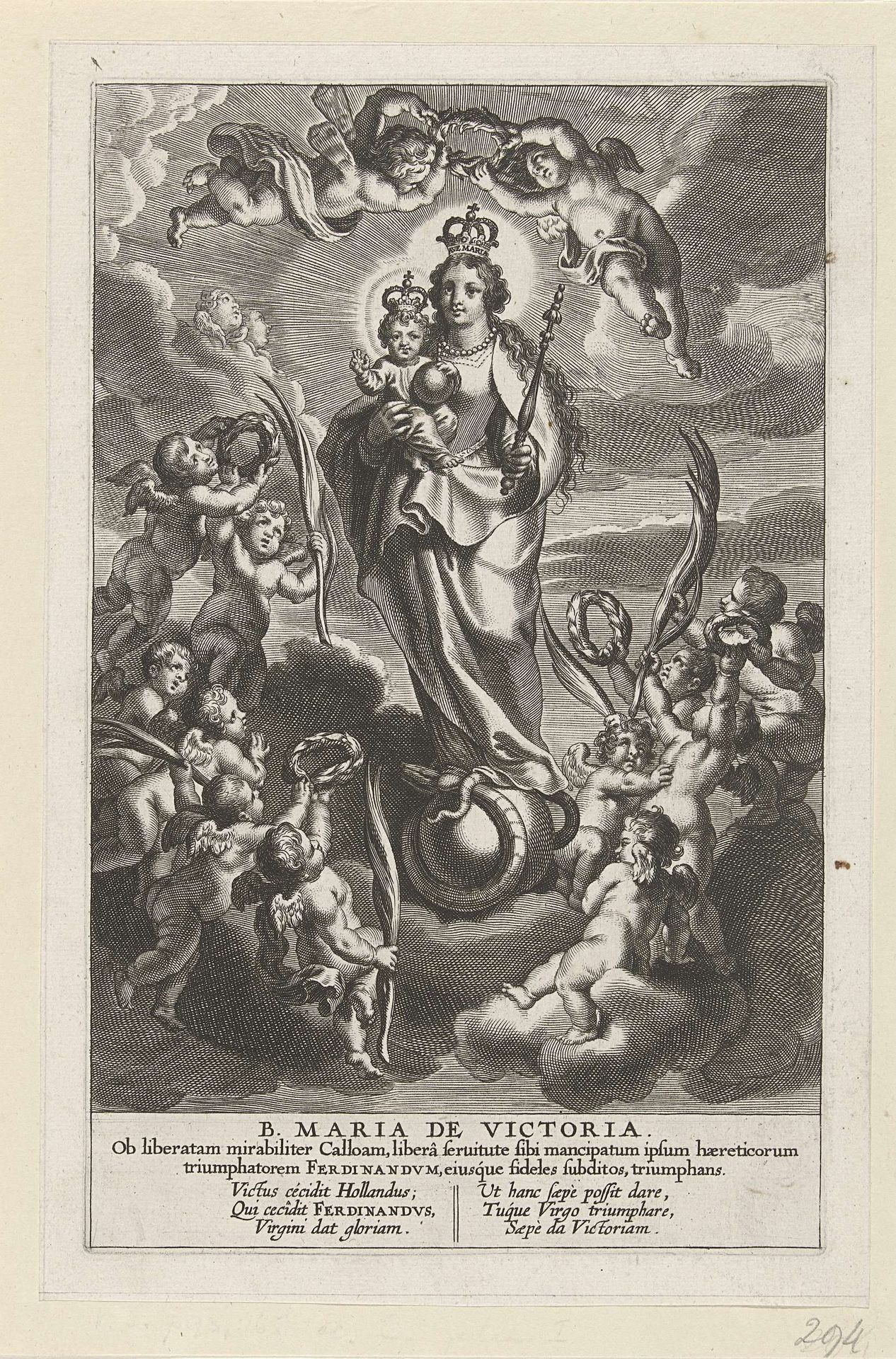 Maria met Kind staande op een globe by Cornelis Galle I