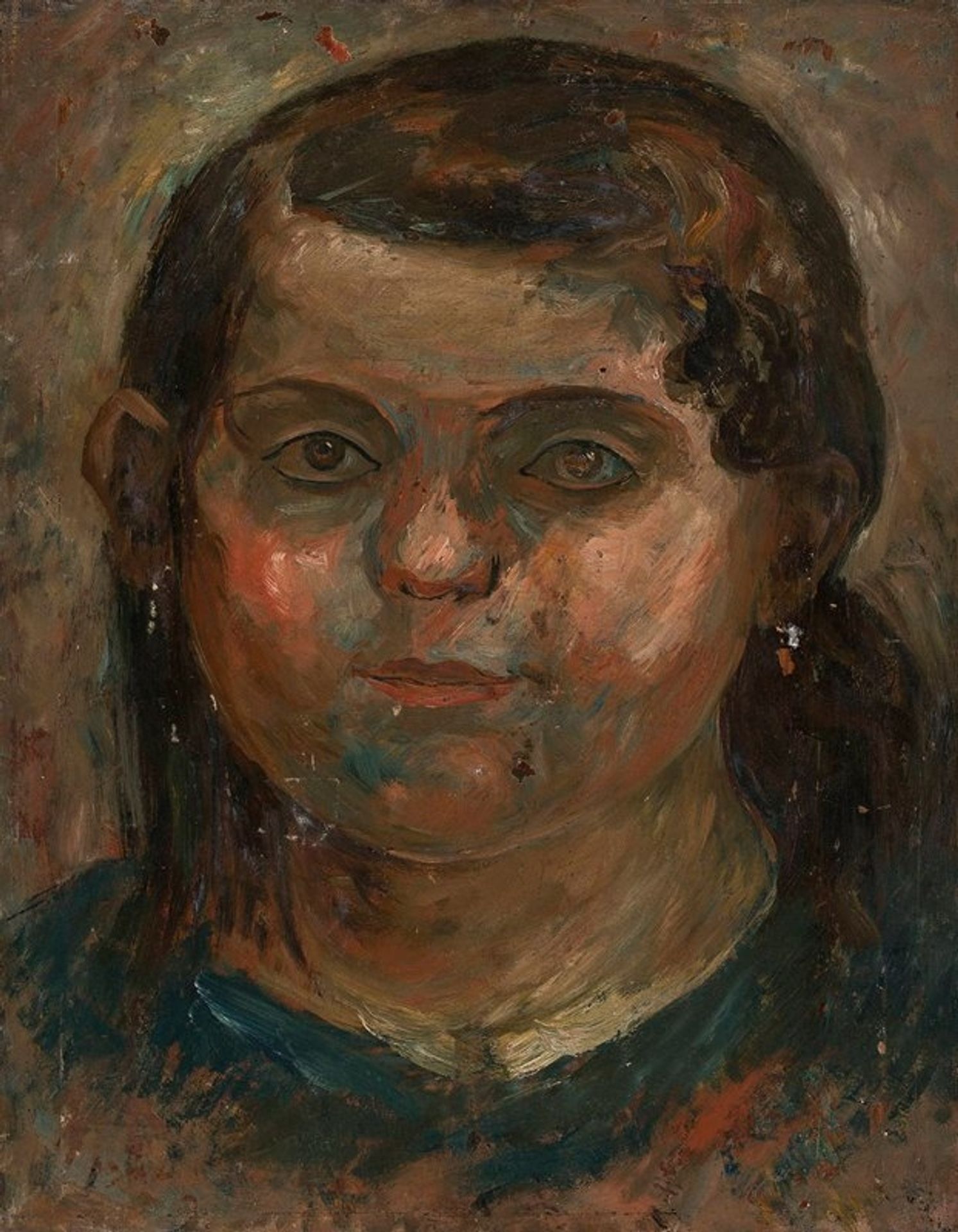 Head of a little girl in a blue dress by Tadeusz Makowski