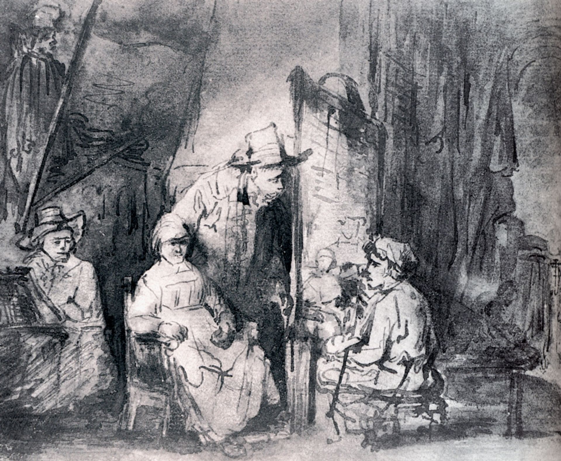 Studio Scene With Sitters by Rembrandt van Rijn