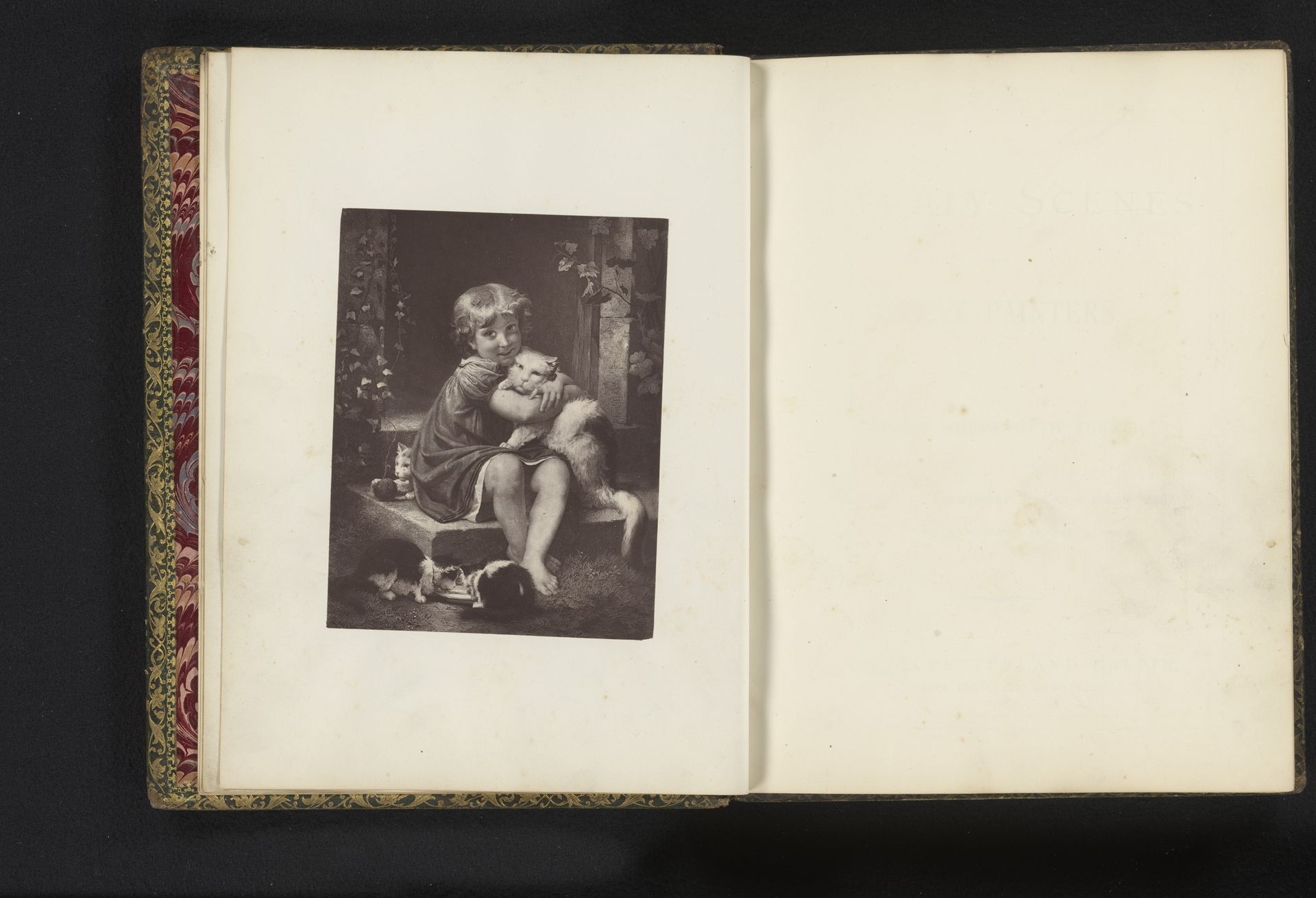 Fotoreproductie van een gravure naar het schilderij The kittens door Franz Meyerheim by Godfrey Wordsworth Turner