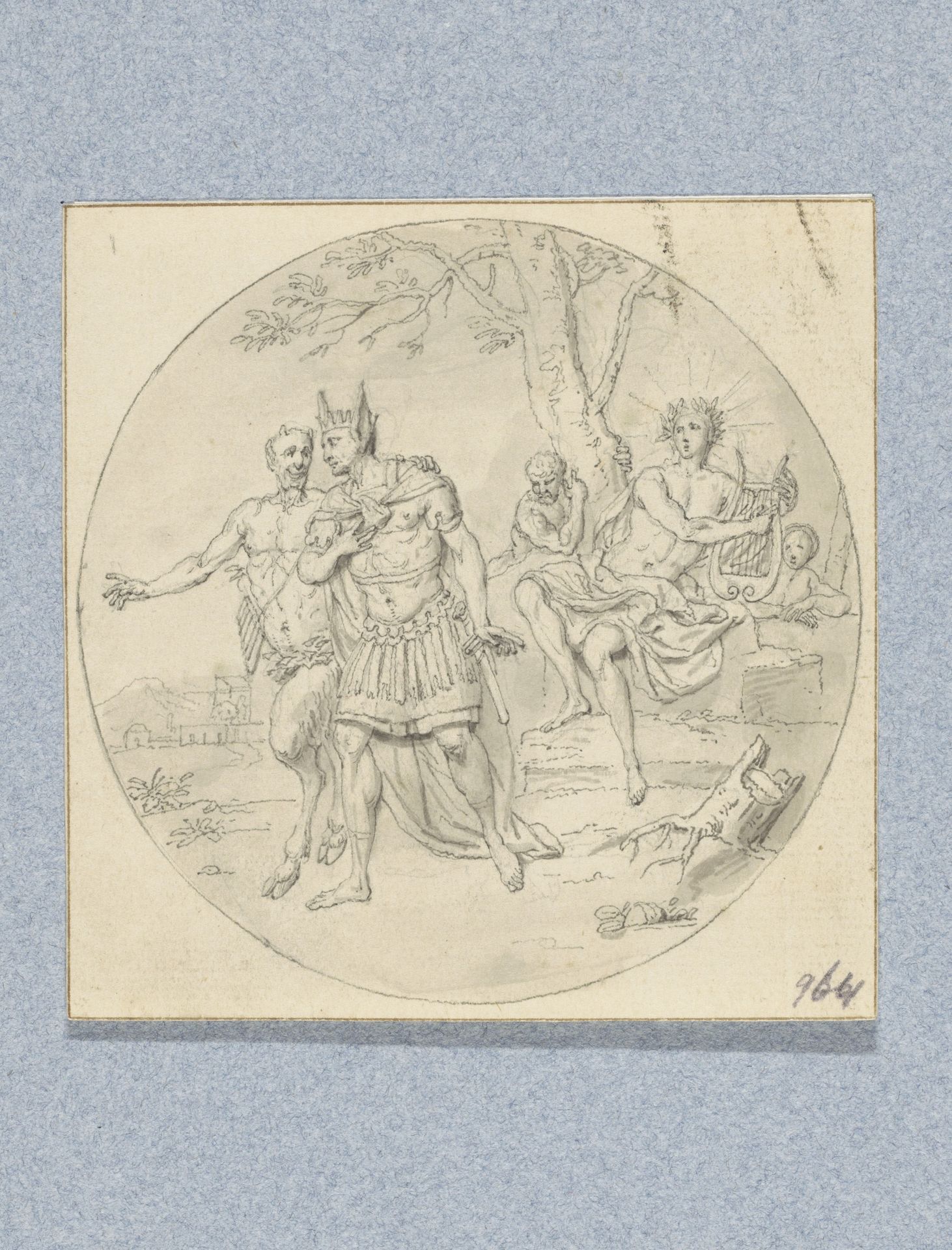 Apollo en koning Midas met ezelsoren (in doos met 43 tekeningen) by Louis Fabritius Dubourg