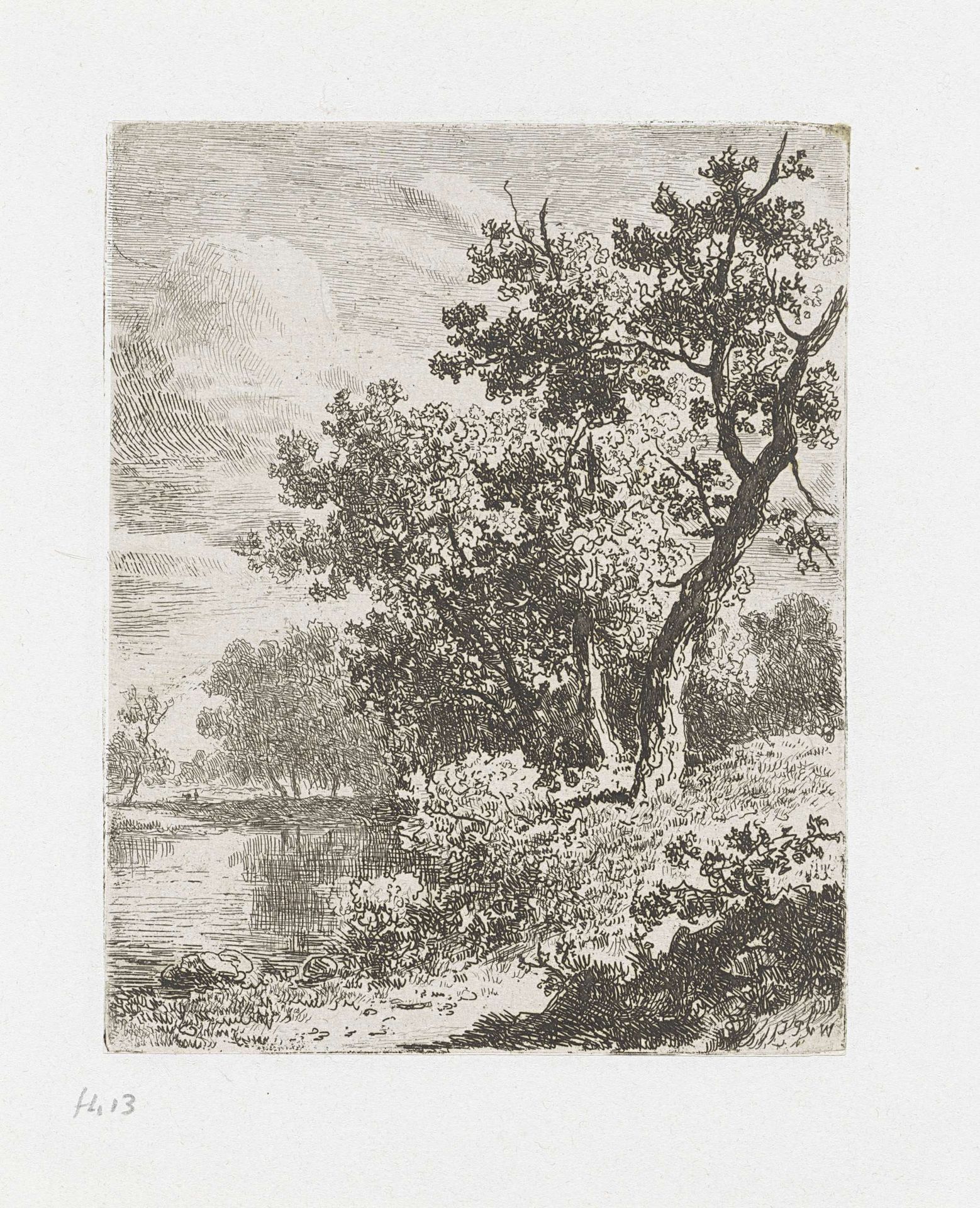 Rivieroever met bomen by Johannes Pieter van Wisselingh
