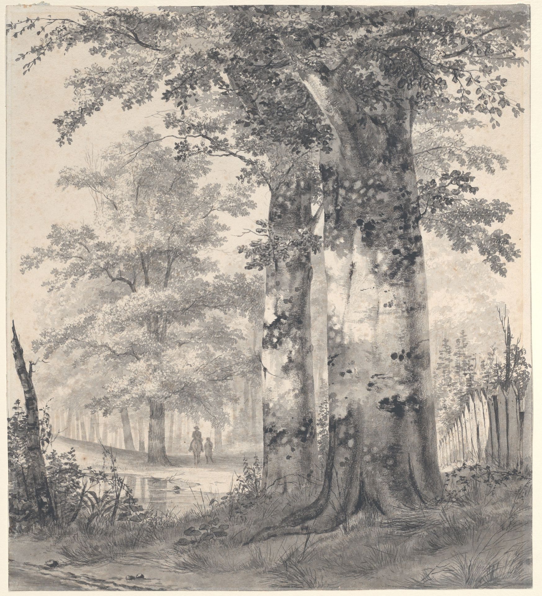 Wooded Landscape with Figures by a Pond by Hendrik Gerrit ten Cate