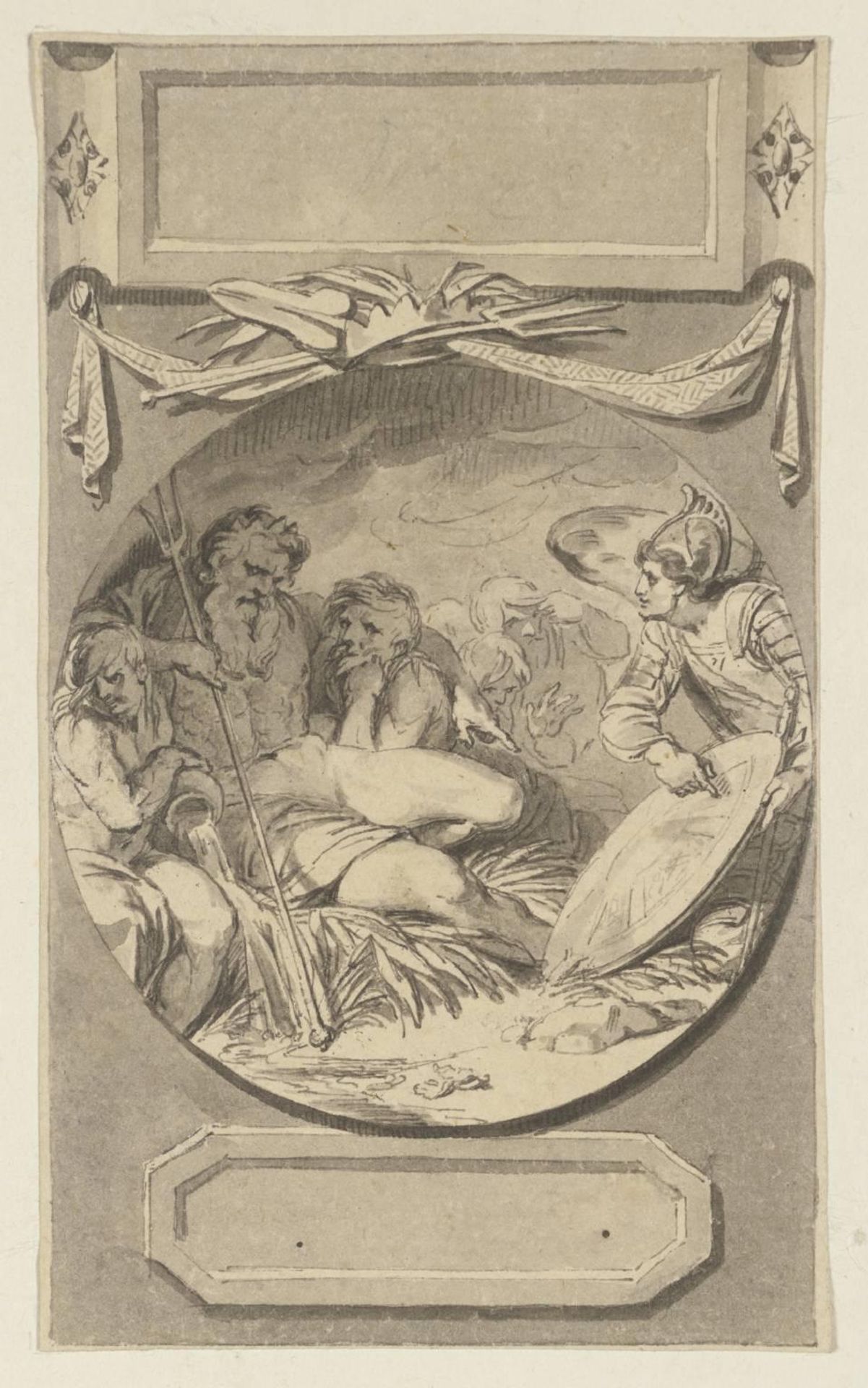 Illustration to Bell’s ‘Poets’, Scene in Medallion with Cartouches, Etc. Above and Below by Thomas Stothard
