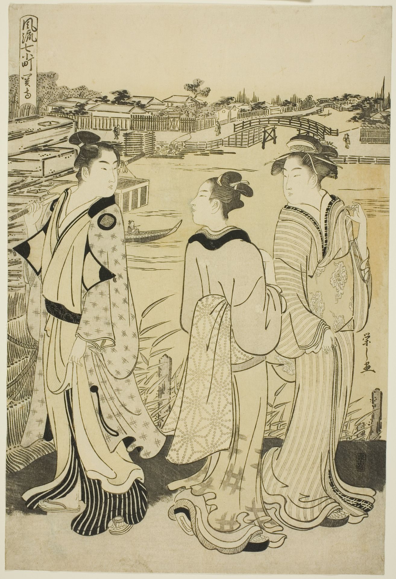 Ono no Komachi at Seki Temple, from the series The Fashionable Seven Komachi (Furyu nana Komachi) by Chōbunsai Eishi 鳥文斎栄之