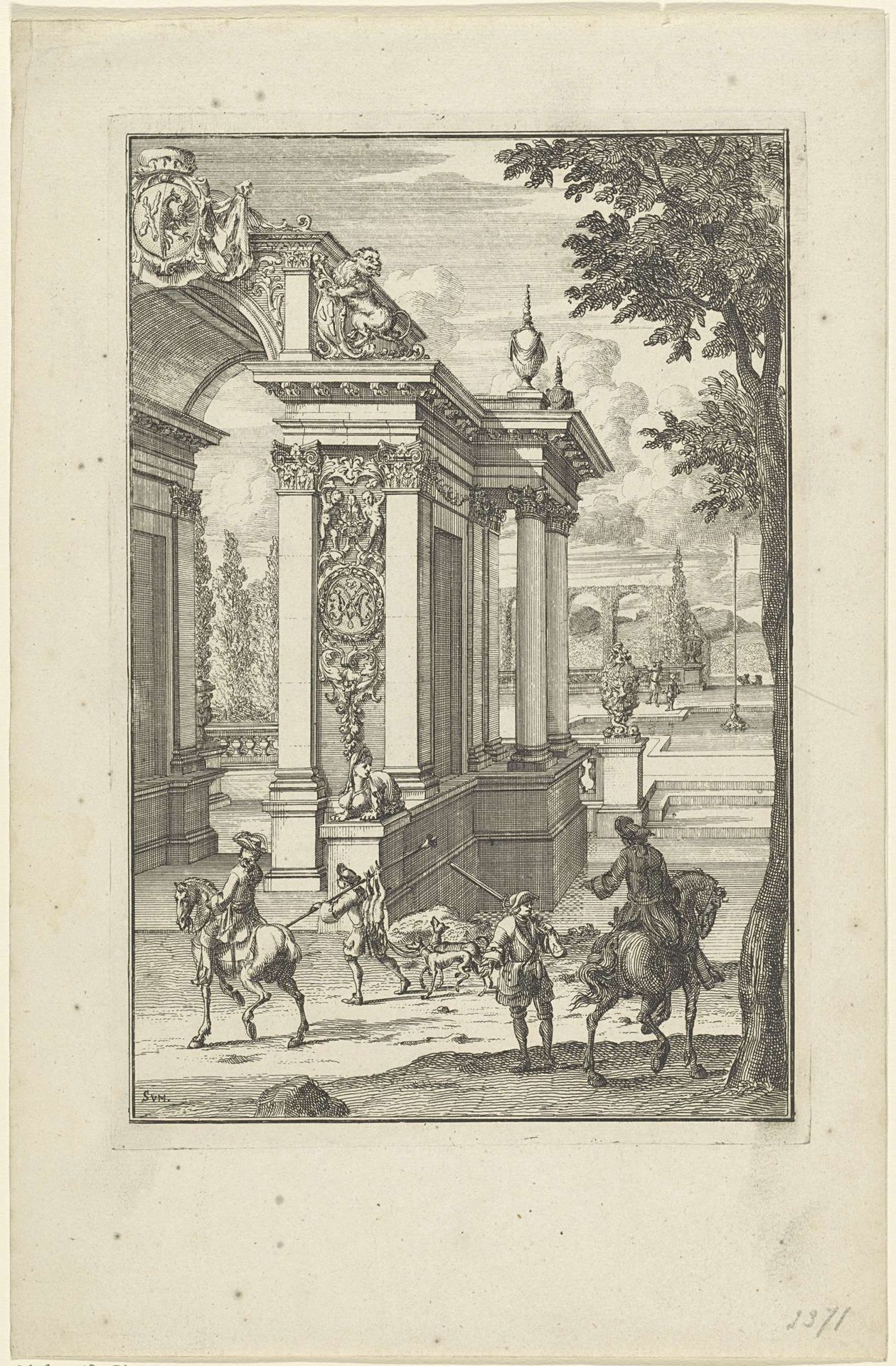 Jagers bij een ornamentele poort by Sieuwert van der Meulen