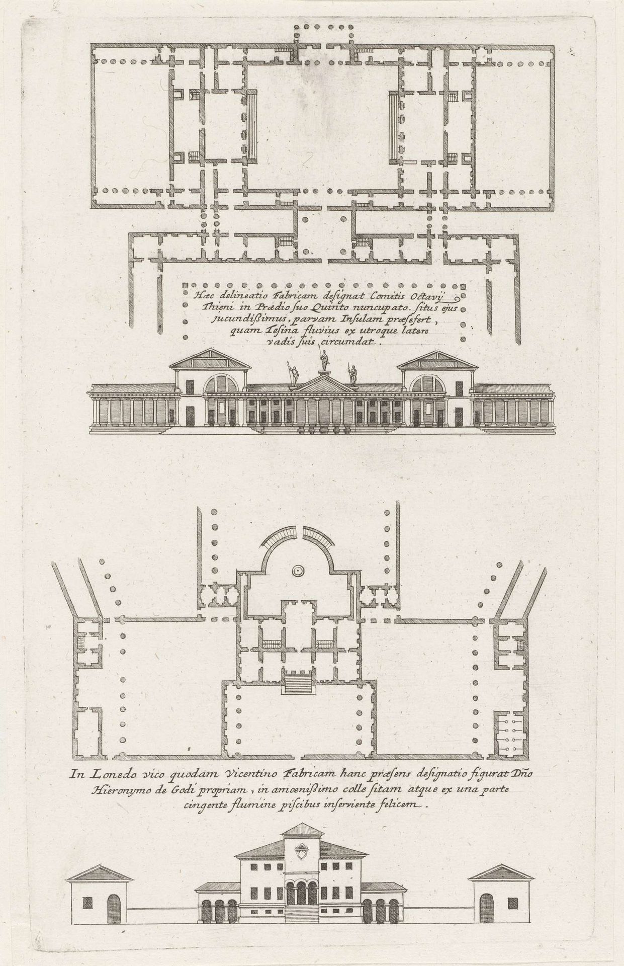 Plattegronden en façades van twee villa's ontworpen door Andrea Palladio by Anonymous