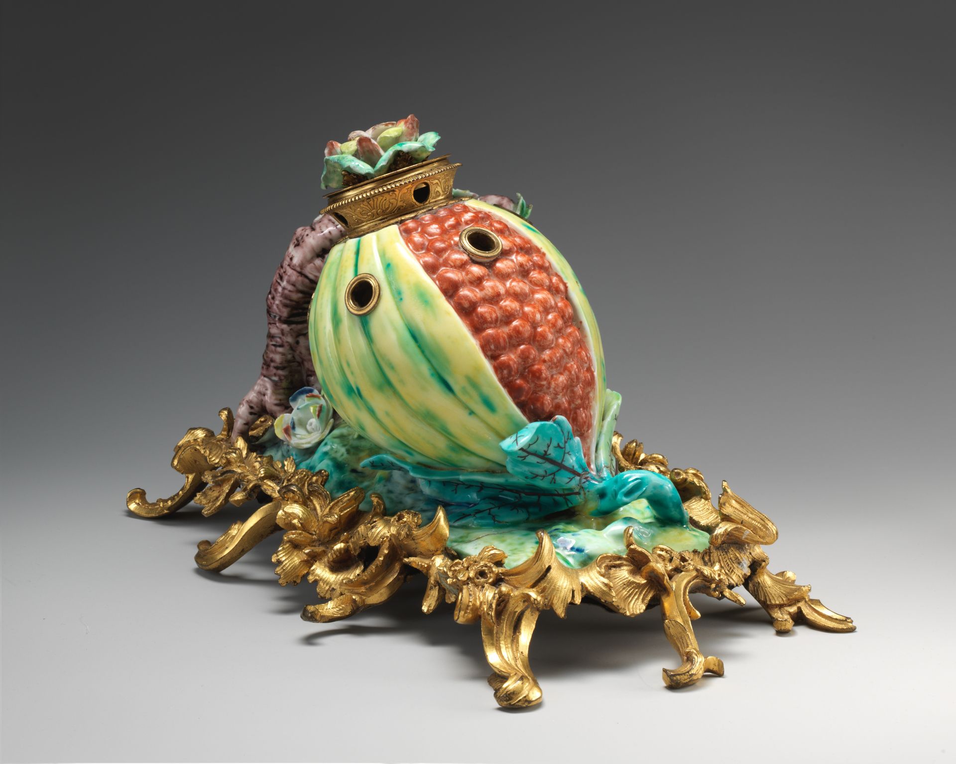 Inkstand in the form of a pomegranate in a gilt-bronze mount by Chantilly