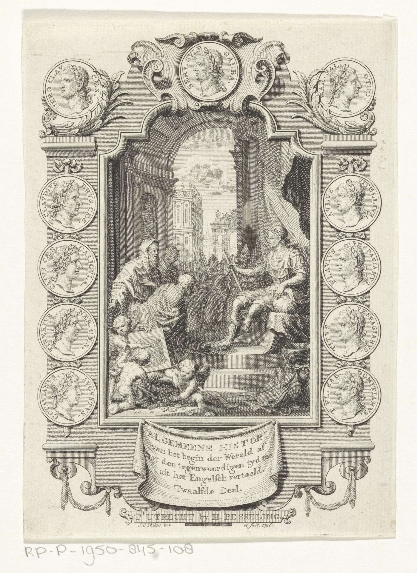 Cartouche met allegorie op de Romeinse heerschappij by Jan Caspar Philips