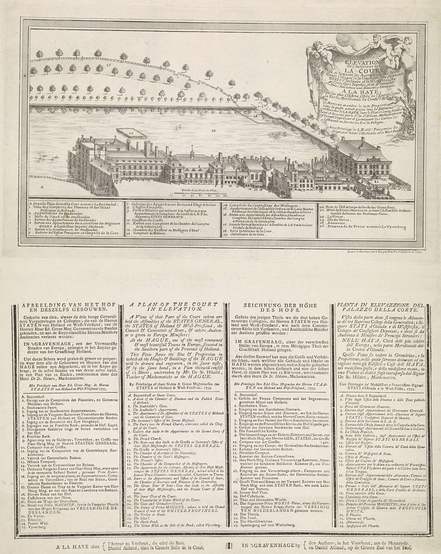 Gezicht op het Buitenhof en het Binnenhof by P.A. de Saint Hilaire Mallet