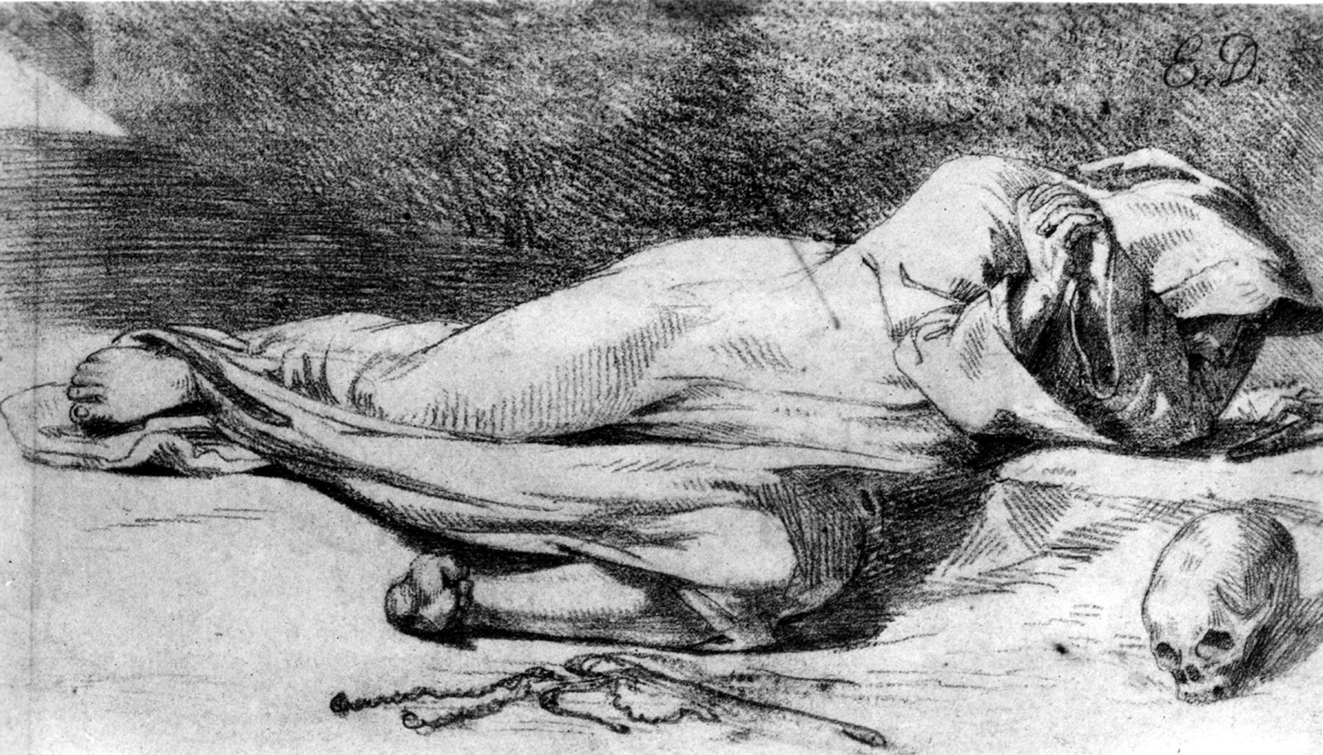Monk at Prayer by Eugène Delacroix