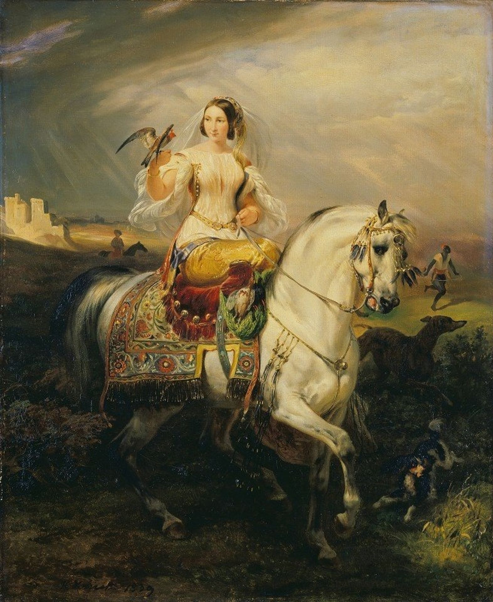An Algerian Lady Hawking by Horace Vernet