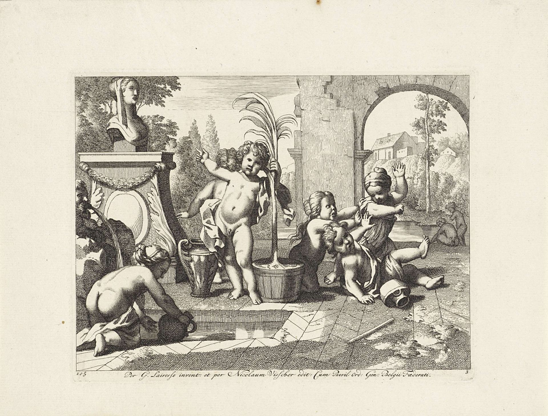 Putto bij een palmboom by Anonymous