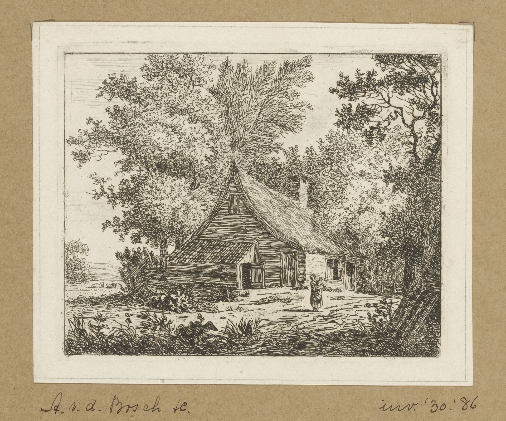 Gezicht op een boerderij aan de Amstelveenseweg by Anthonie van den Bos