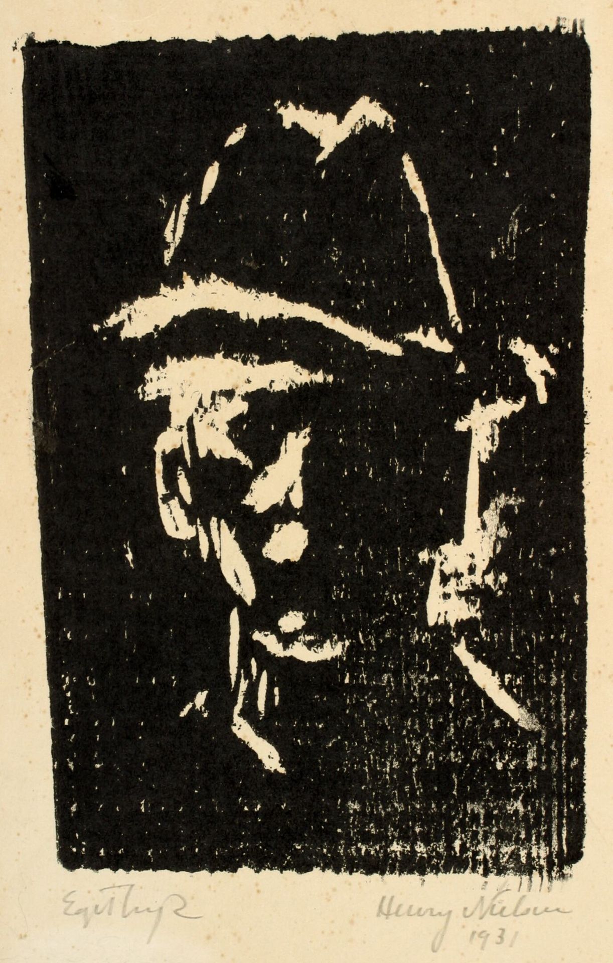 Mandsportræt med hat by Henry Nielsen