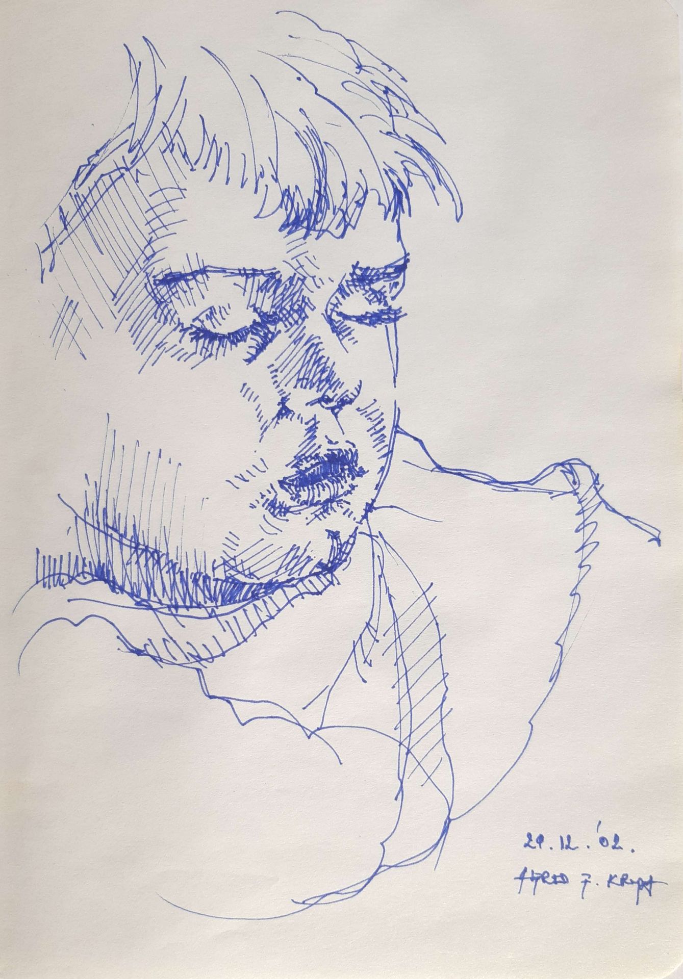 The sketchbook page. My son Gabriel sleeps sitting with his mouth open by Alfred Freddy Krupa