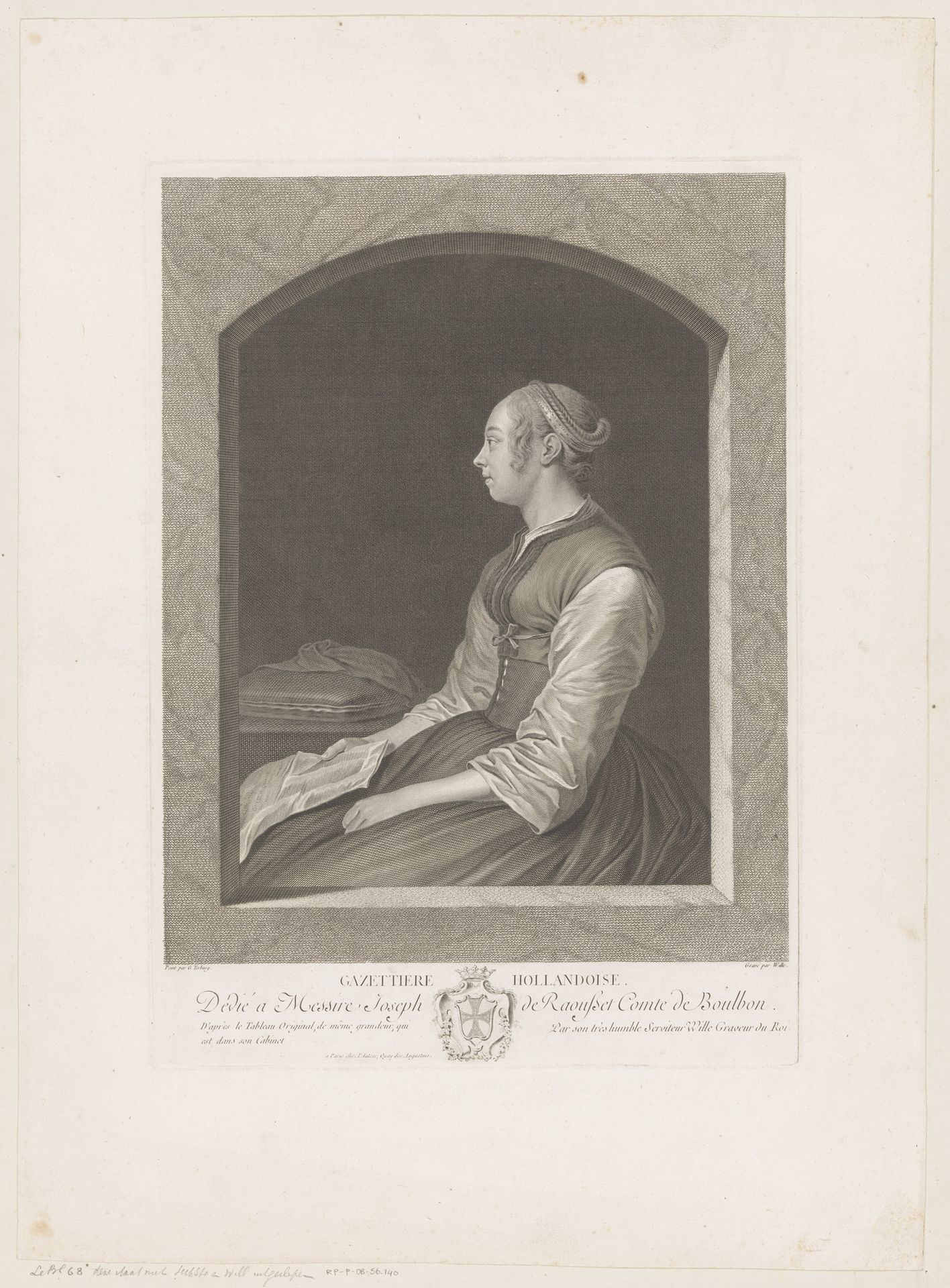 Zittende jonge vrouw, mogelijk Gesina ter Borch by Johann Georg Wille