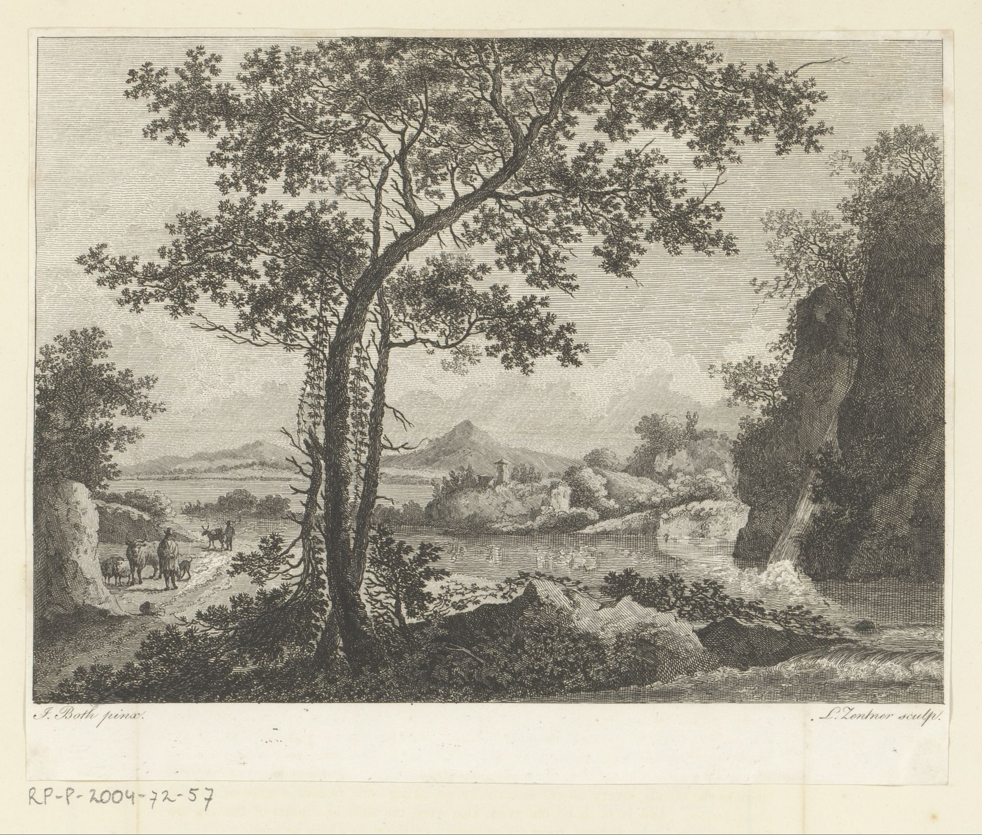 Landschap met herders en koeien by J.L.L.C. Zentner