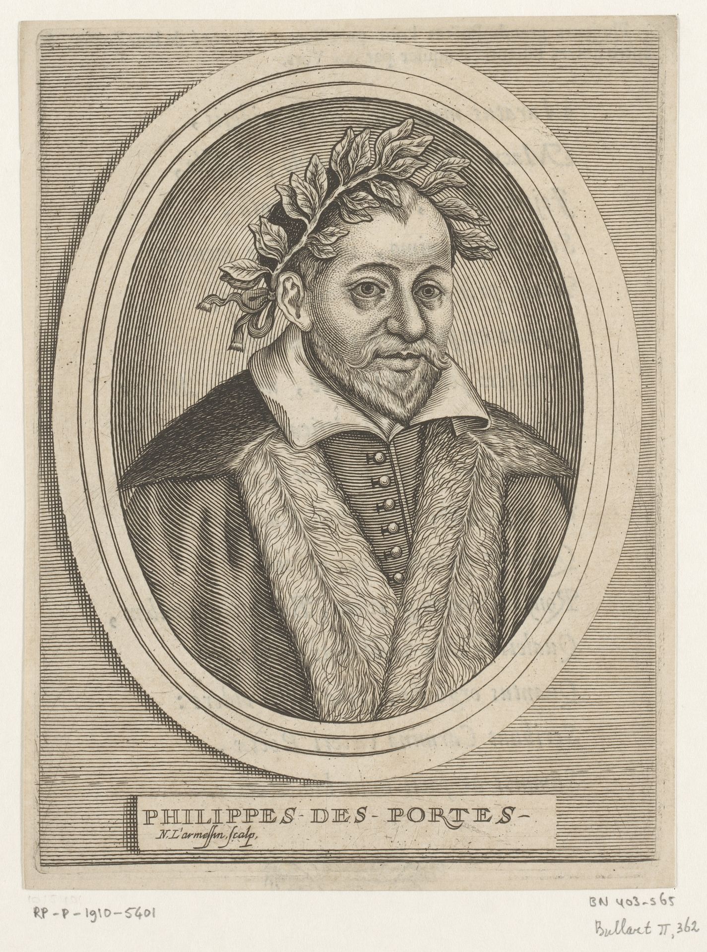 Portret van Philippe Desportes by Nicolas de (I) Larmessin