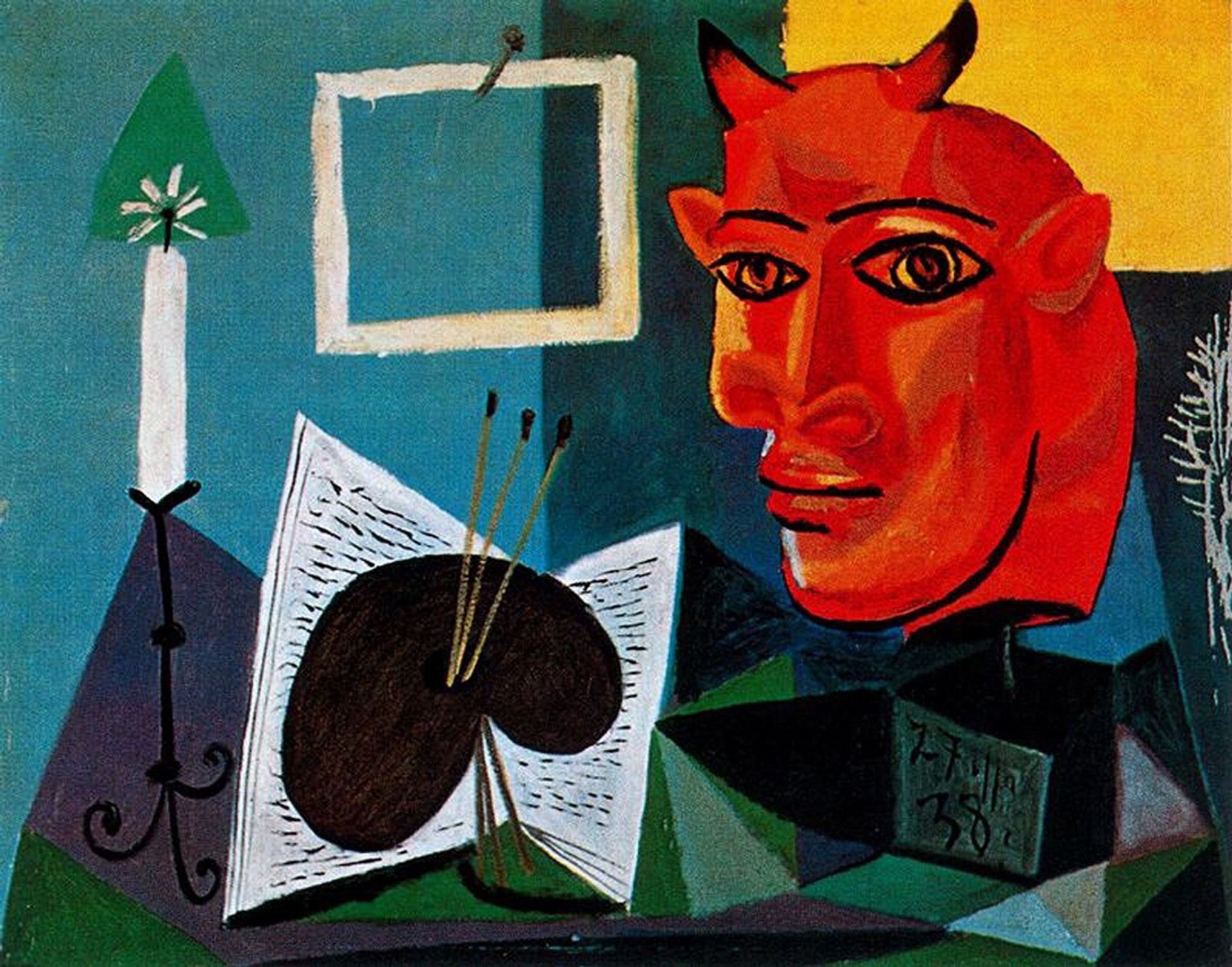 Candle, palette, head of red bull by Pablo Picasso