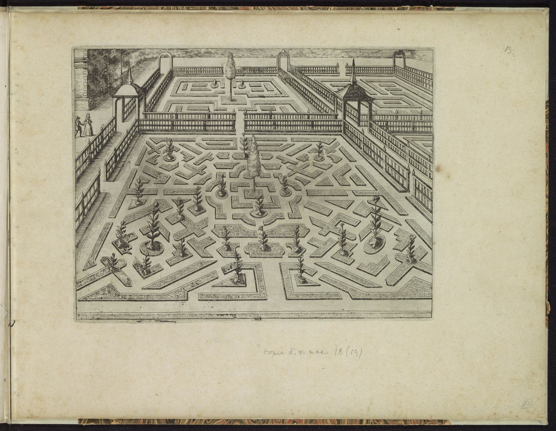 Tuin met een parterre met in de diagonalen vierkante compartimenten by Anonymous