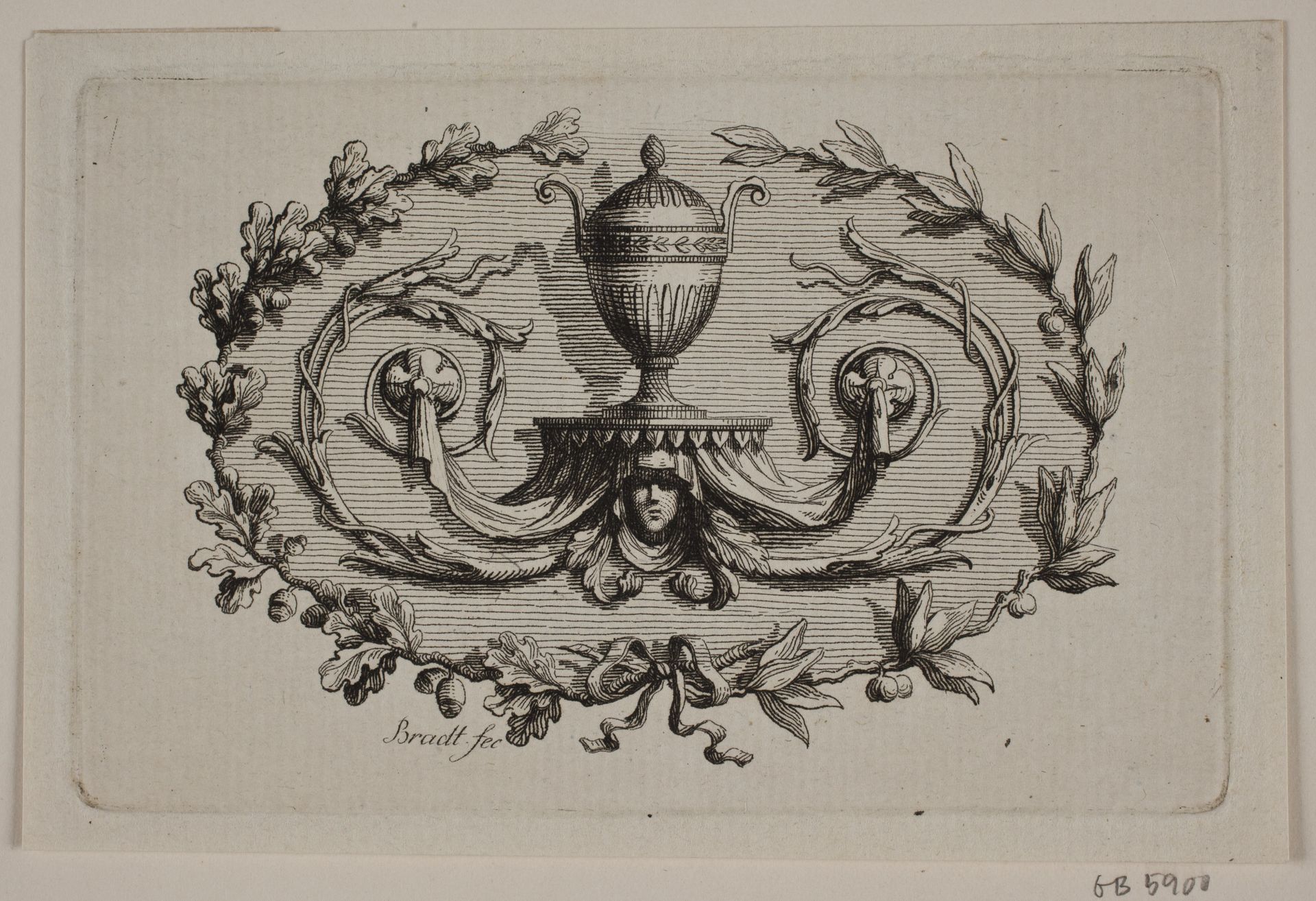 En tohanket vase omgivet af bladslyngninger by J.F. Clemens