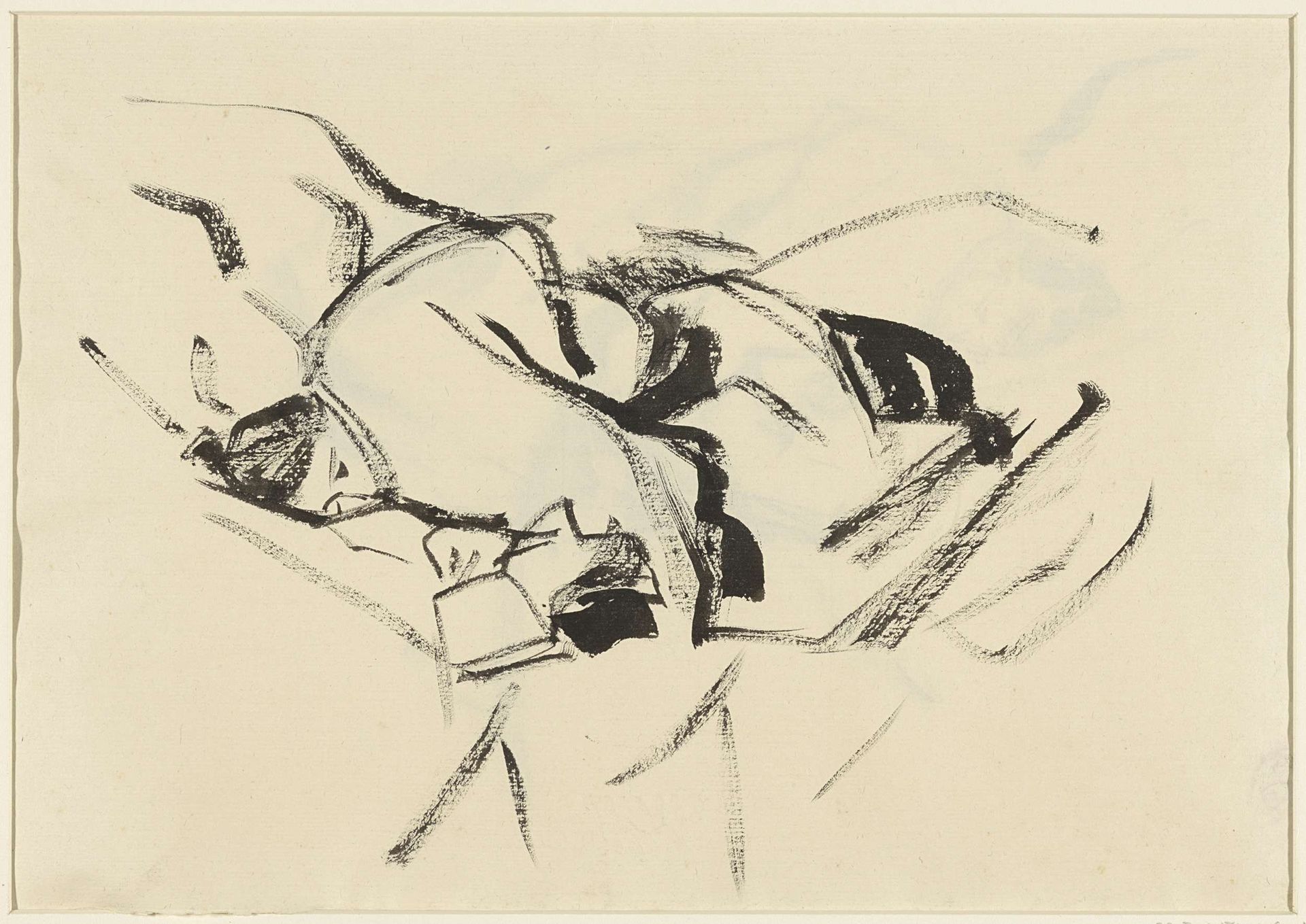 Liggende vrouw, in kussens, met een boek by Rik Wouters