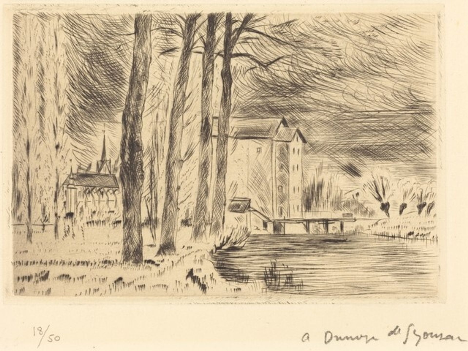 Mill and Chapel (Le Moulin et la chapelle) by Andre Dunoyer de Segonzac