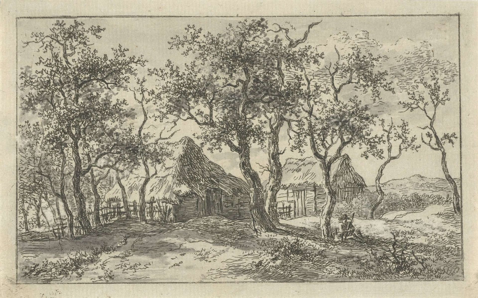Landschap met twee boerderijen by Gerrit Jan Michaëlis