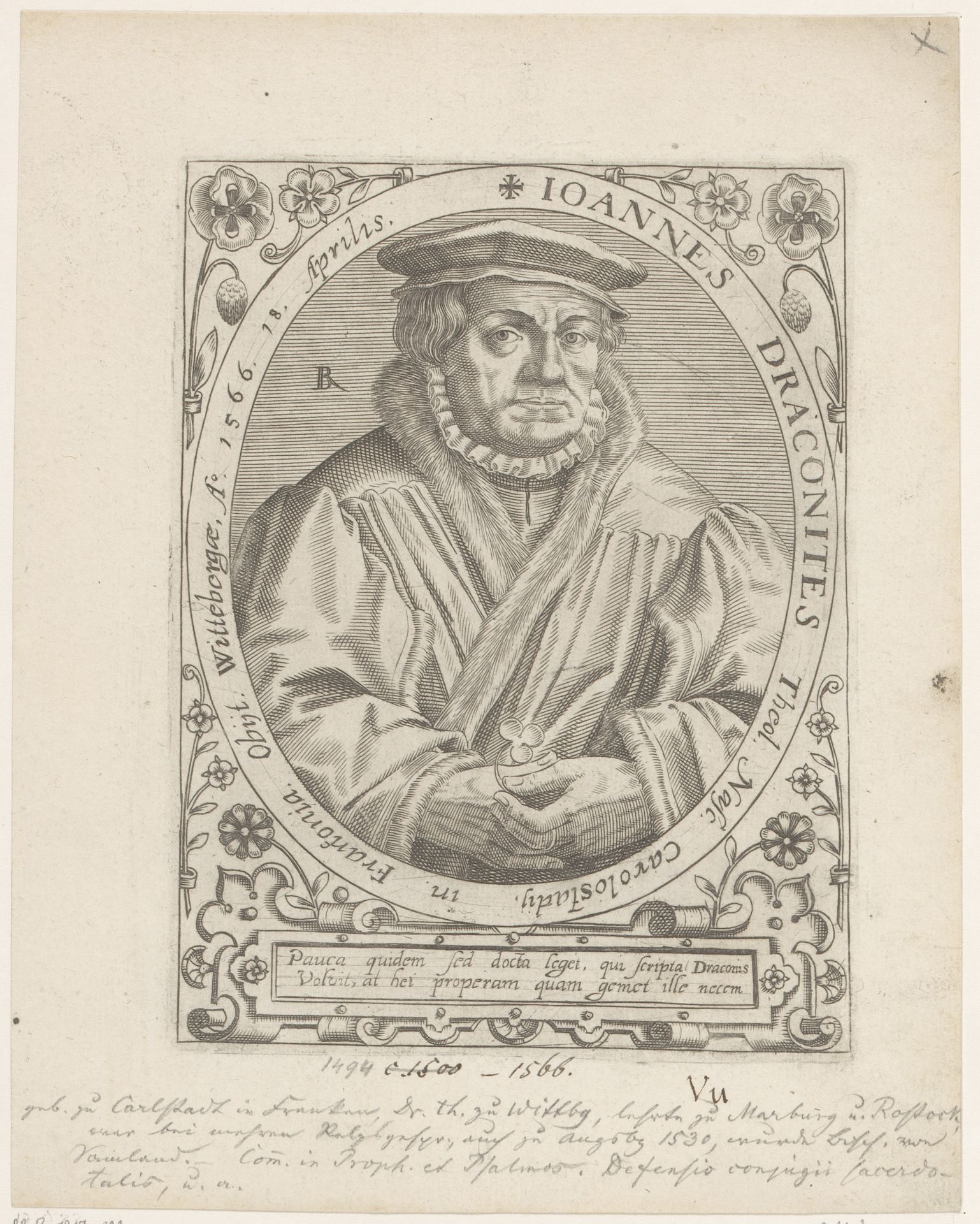 Portret van Johann Draconites by Robert Boissard
