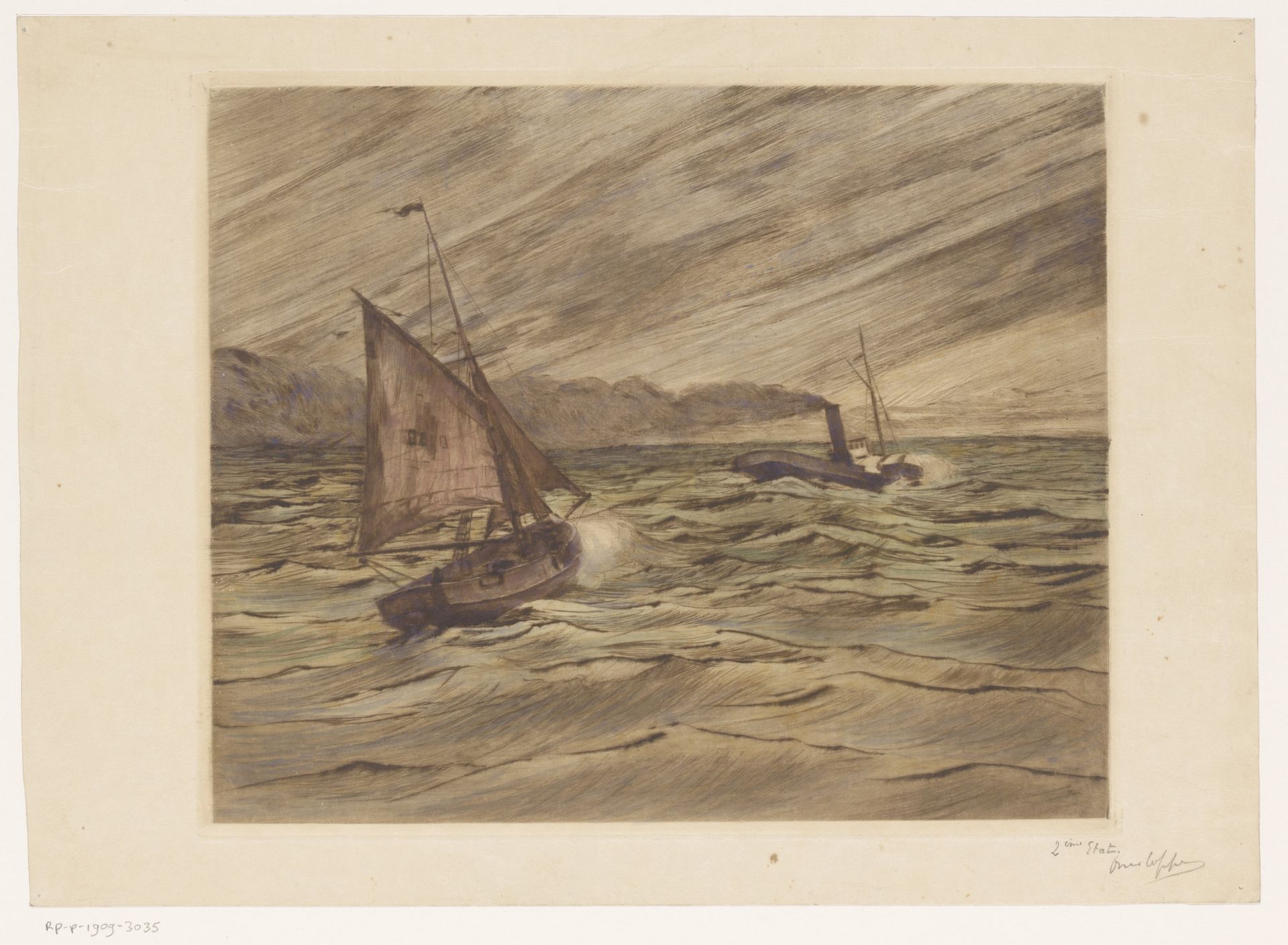 Twee schepen op zee by Omer Coppens
