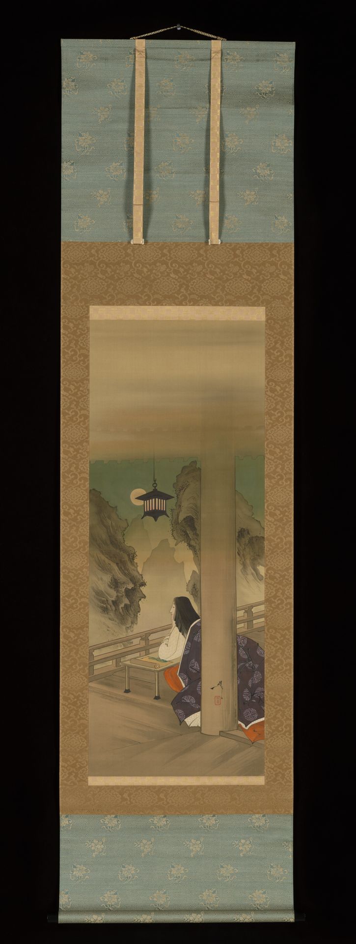 Murasaki Shikibu at Ishiyamadera Temple, based on the print “The Moon at Ishiyama,” from the series One Hundred Aspects of the Moon (Tsuki hyakushi: Ishiyama no tsuki) by Tsukioka Yoshitoshi