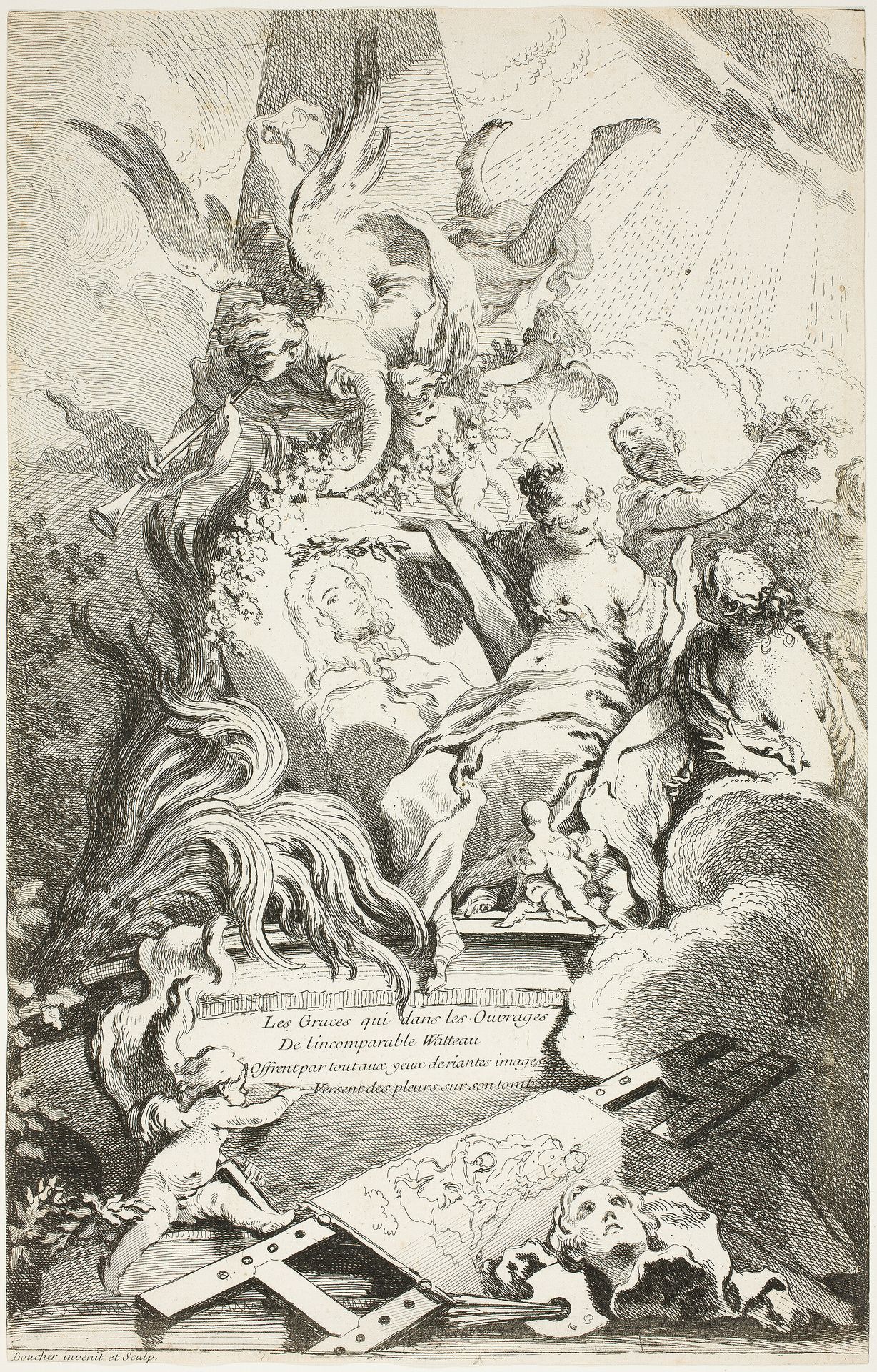 The Graces on the Tomb of Watteau by Francois Boucher